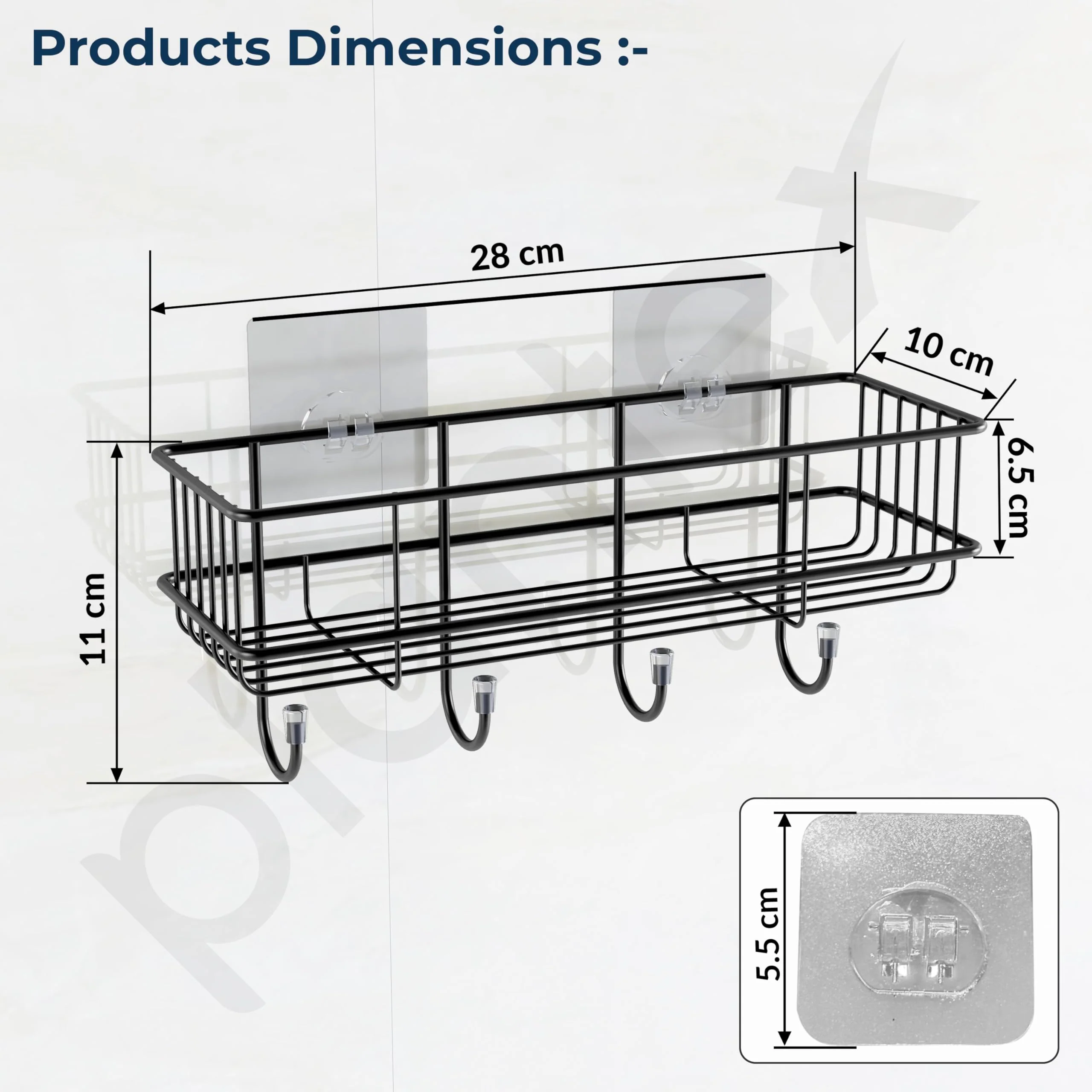 Plantex Bathroom Organizer Without Drill/GI Steel Self Adhesive Bathroom Shelf for Wall with Magic Stickers - Pack of 1 (Black, CED Powder Coated) - Image 4
