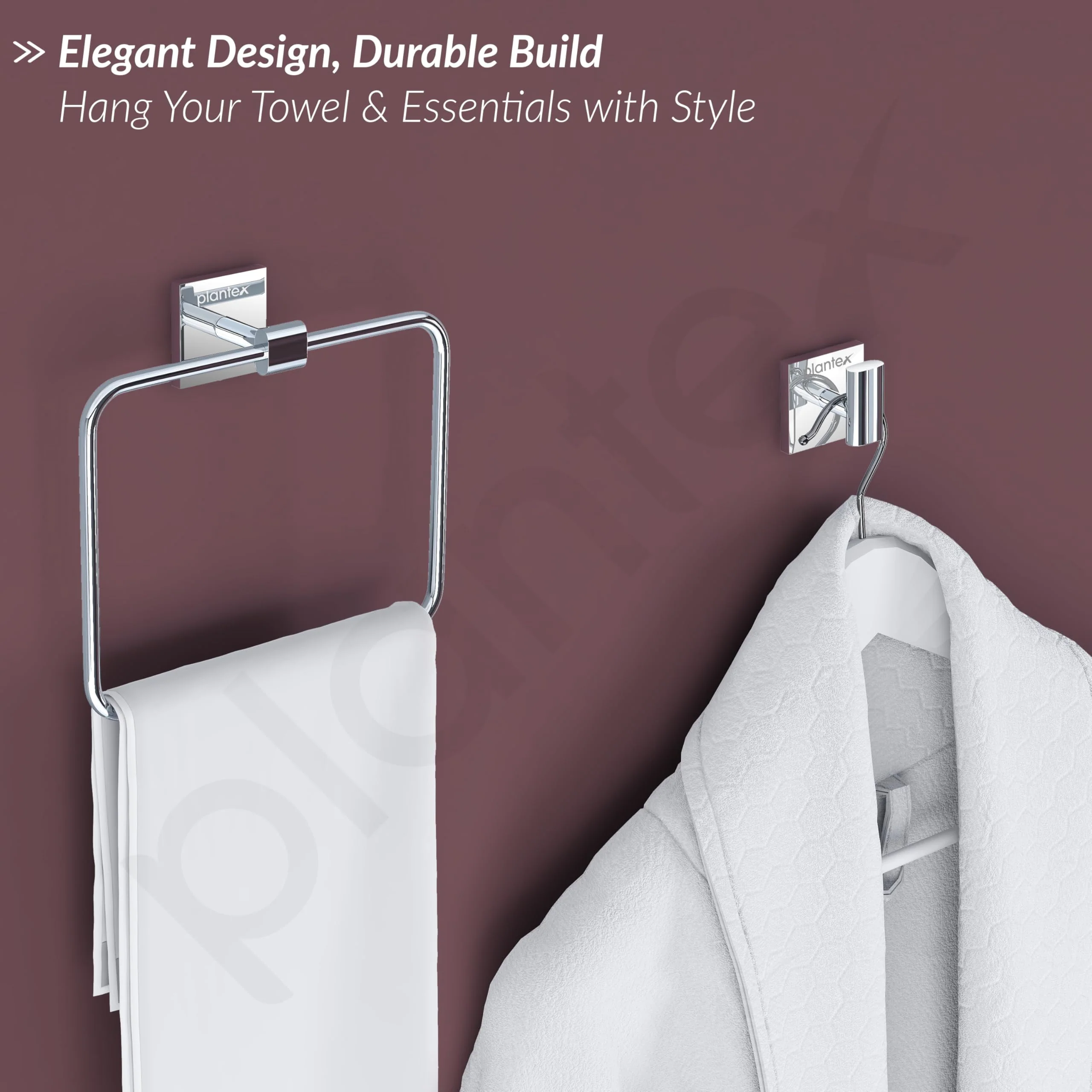 Plantex Bathroom Set/Soap Holder/Tumbler Holder/Towel Rod/Napkin Holder/Robe Hook/Bathroom Accessories - Set of 5 (Chrome) - Image 5