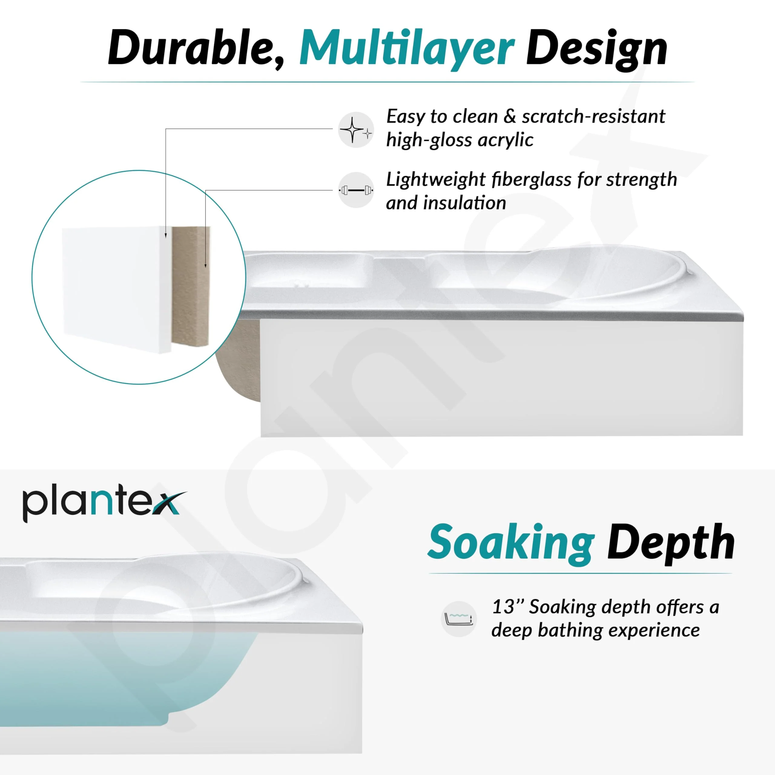 Plantex Bathtub For Bathroom/Bath tub for Adults/Deep Soaker Bathtub with Overflow and Waste Coupling Accessories (White - 1670 mm) - Image 4