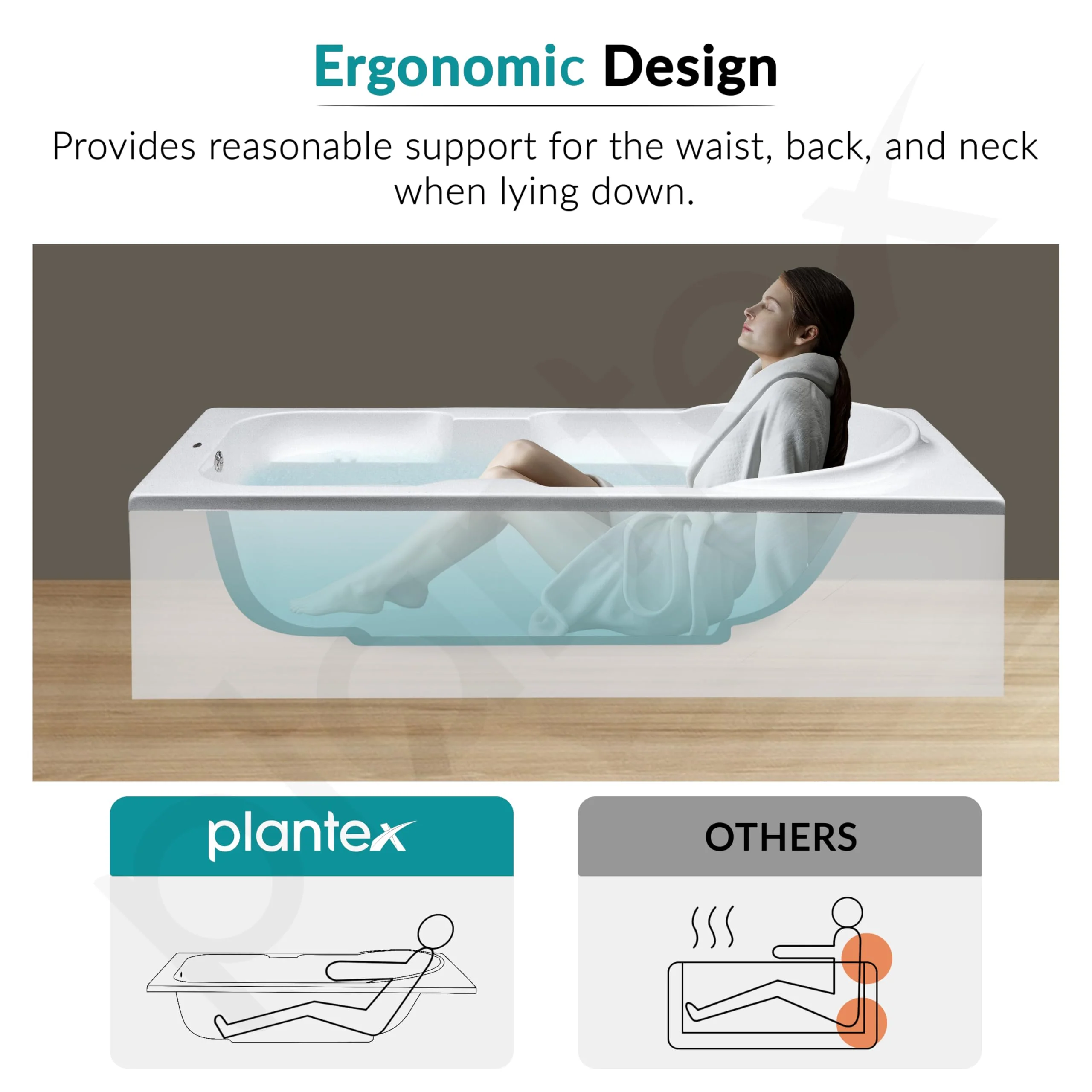Plantex Bathtub For Bathroom/Bath tub for Adults/Deep Soaker Bathtub with Overflow and Waste Coupling Accessories (White - 1670 mm) - Image 6