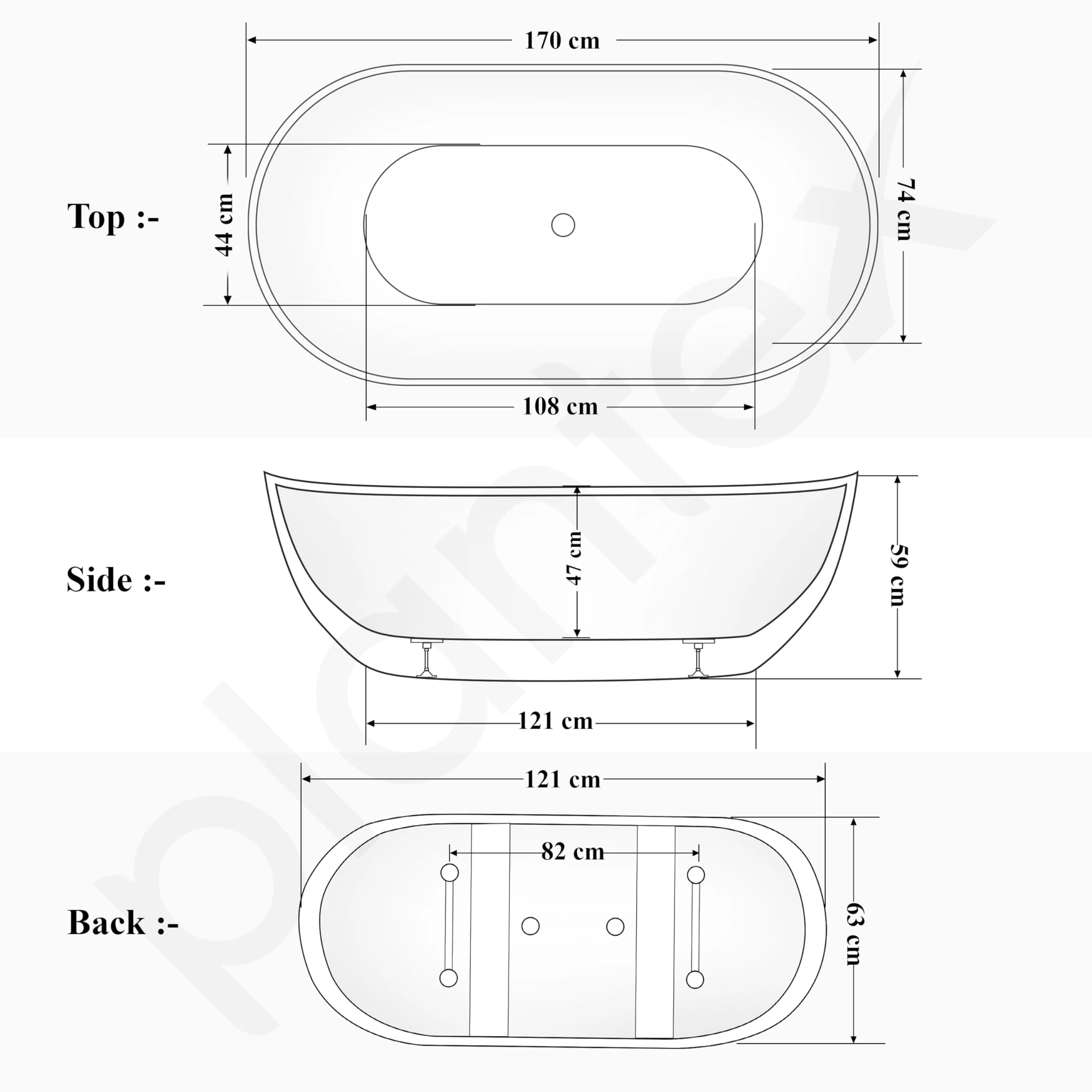 Plantex Bathtub For Bathroom/Bath tub for Adults/Deep Soaker Freestanding Bathtub with Overflow, Popup and Drain Pipe (BSM-211-White-1700mm) - Image 2