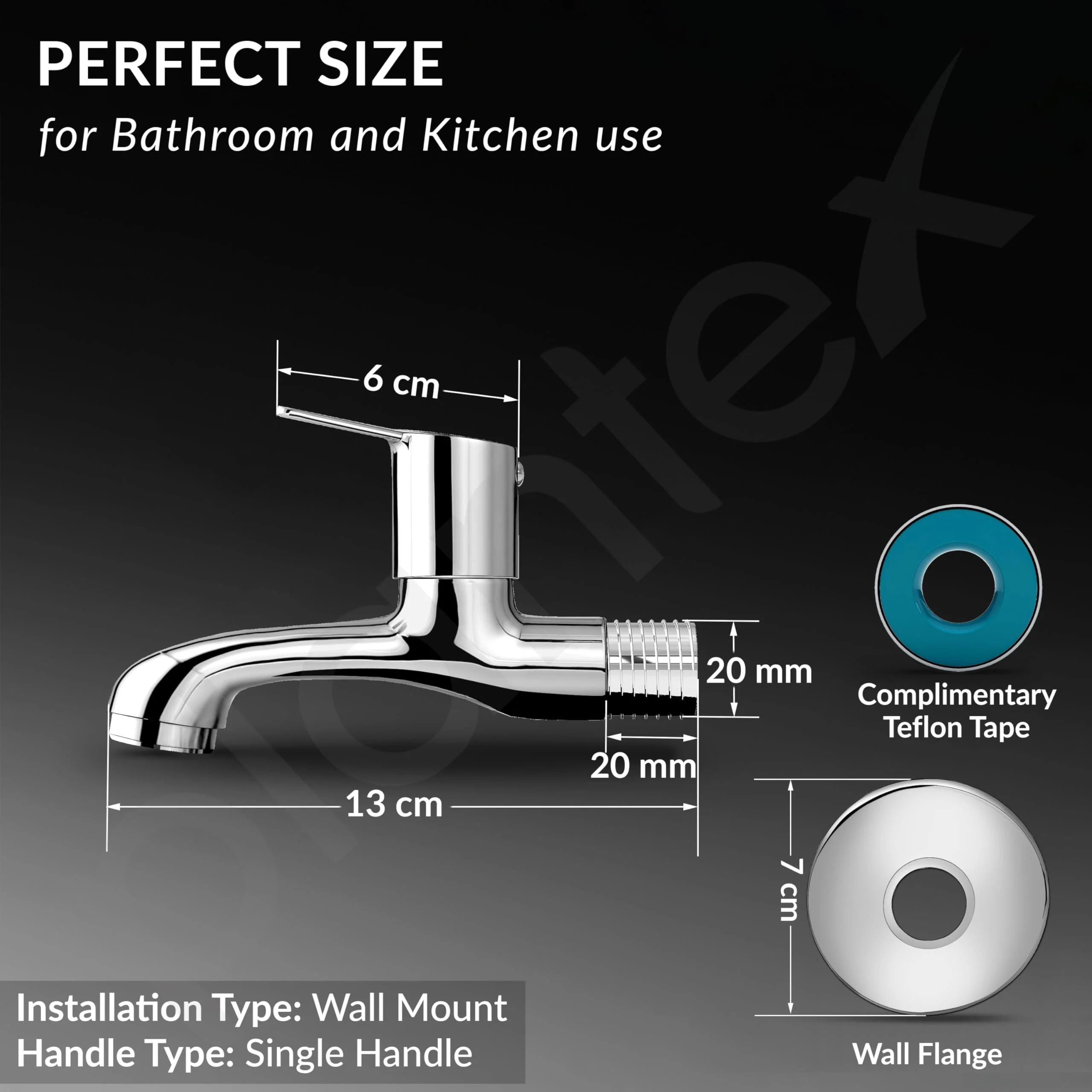 Plantex Bib Cock Tap for Bathroom/Long Body Taps/Wall Mount Tap for Wash Basin with Teflon Tape & Wall Flange - Pack of 1 (Rio, Chrome) - Image 4