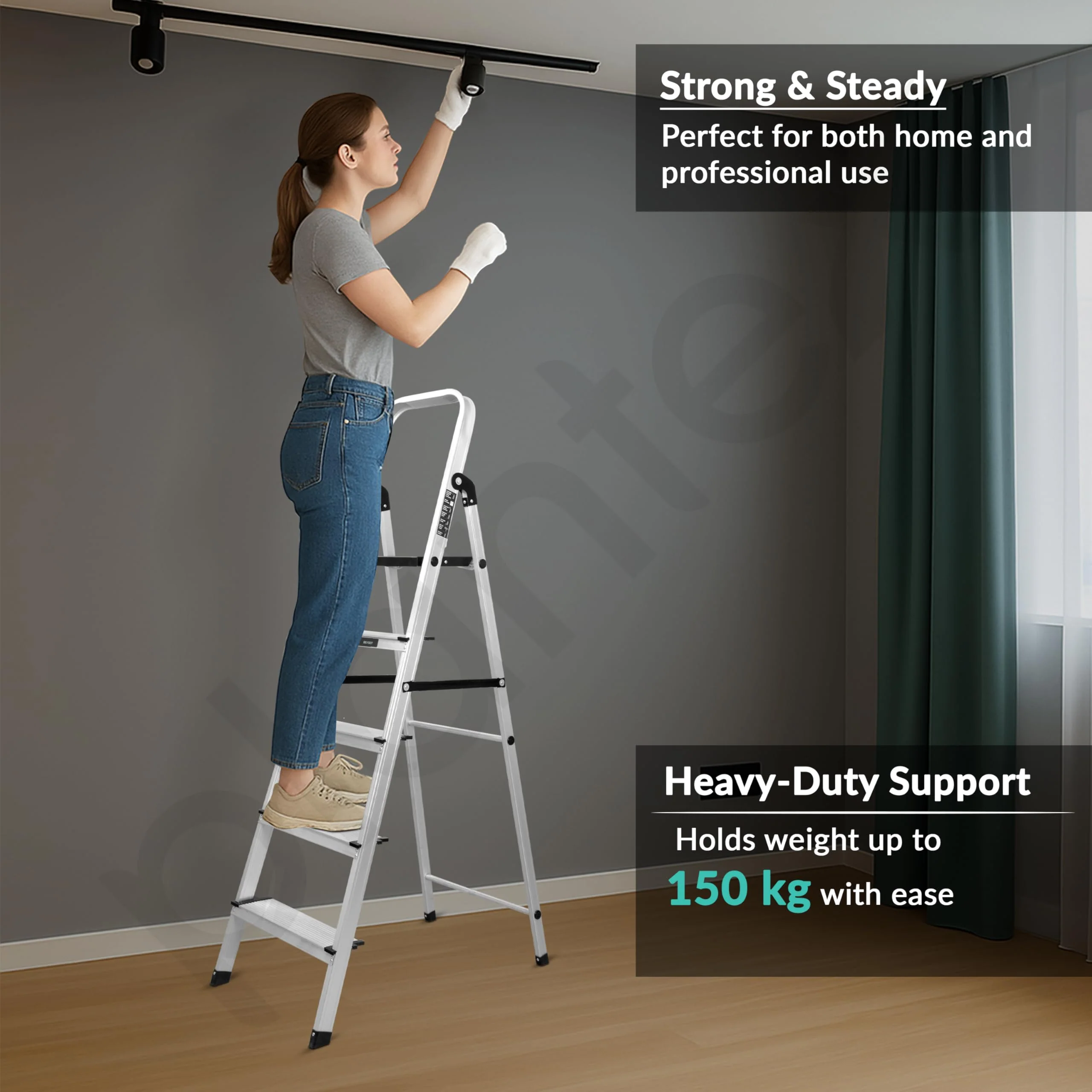 Plantex Big Foot 5 Step Foldable Aluminium Ladder/Step Ladder for Home Use with Wide Anti-Slip Steps and Secured Joints/5-Year Manufacturer Warranty(Black & Silver) - Image 6
