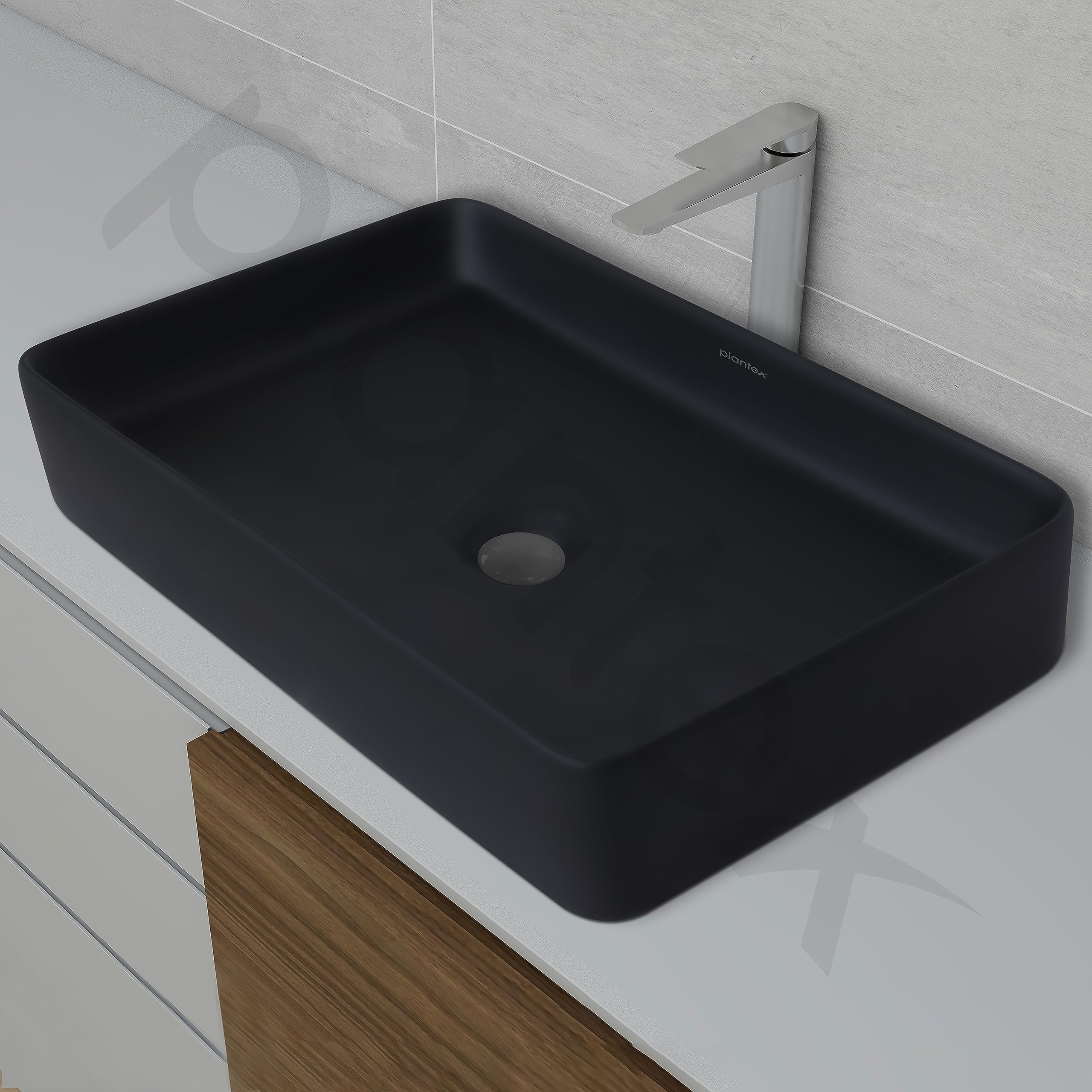 Plantex Black Tabletop Basin for Bathroom/Countertop Wash Basin/Ceramic Bathroom Basin/Washbasin for Restaurant, Hotel(Matt Black Finish, 24 x 13 x 5 Inch) - Image 7