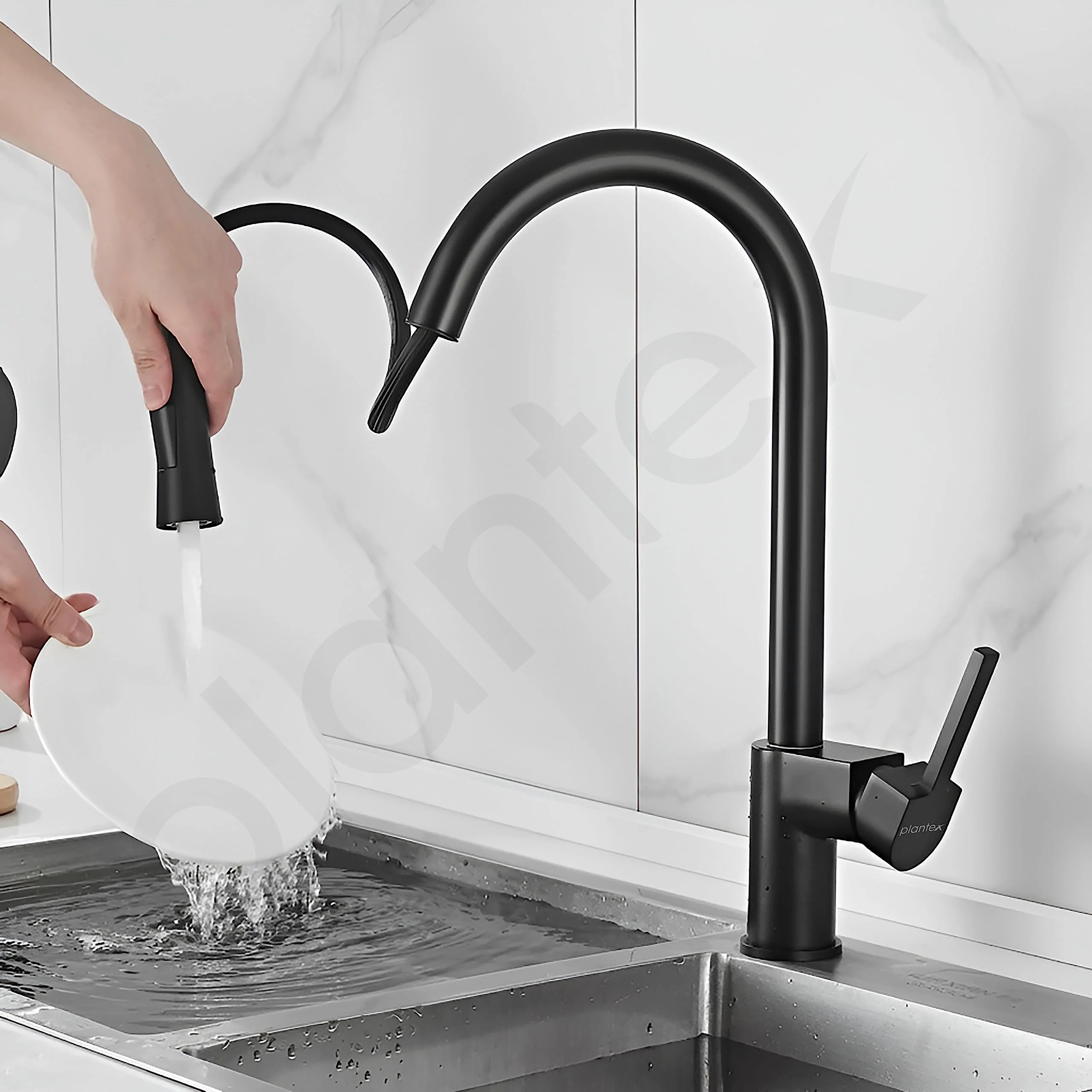 Plantex Brass Kitchen Sink Faucet/Kitchen Mixer Tap with Water Saving Nozzle and 360ยฐ Swivel Spout/Hot and Cold Kitchen Faucet/Dual Spray Modes-(Black) - Image 4