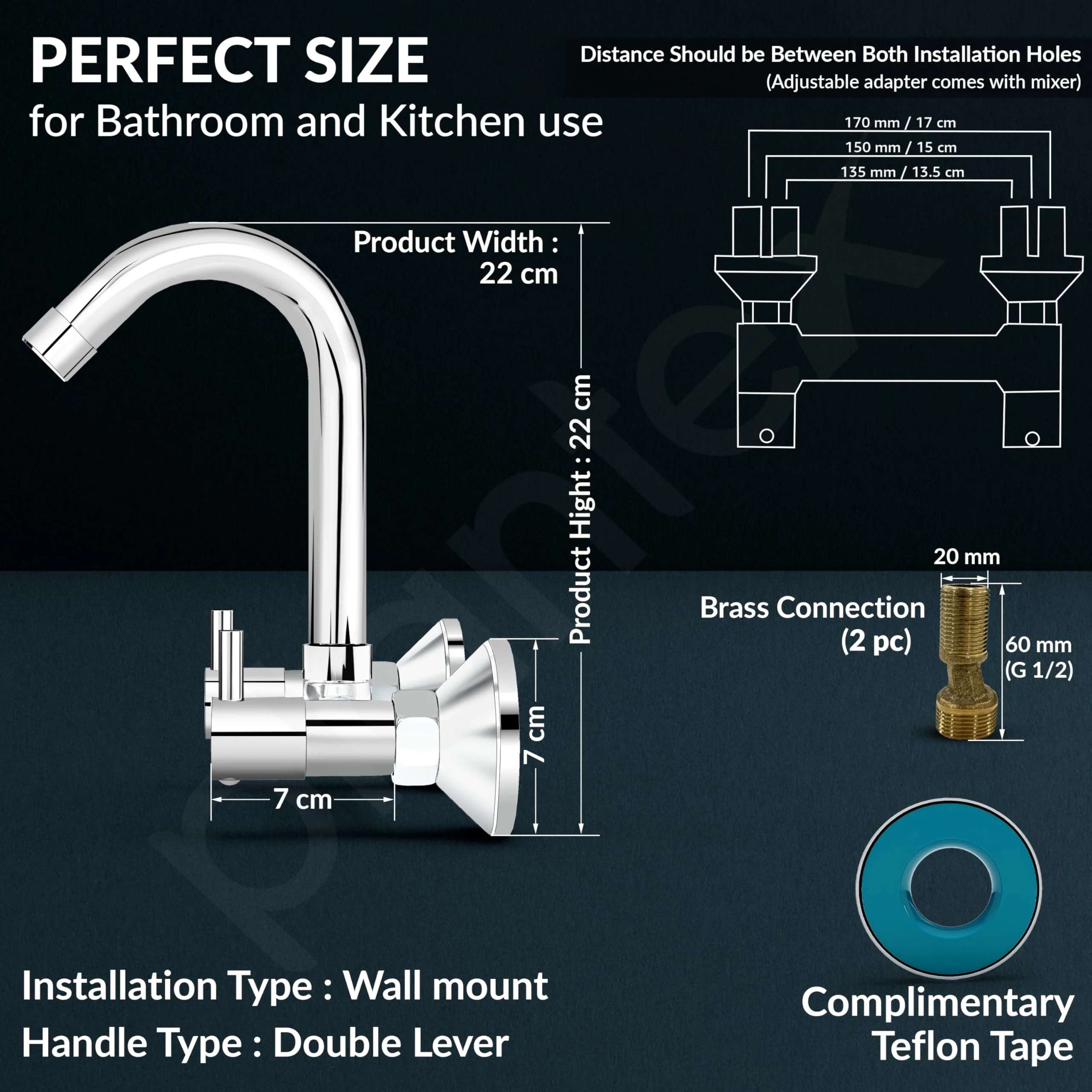 Plantex Brass Spindle Kitchen Mixer Tap/Sink Mixer Tap Hot and Cold with Wall Flange and Teflon Tape/Kitchen Sink Tap -(MKS-1278-Chrome) - Image 4