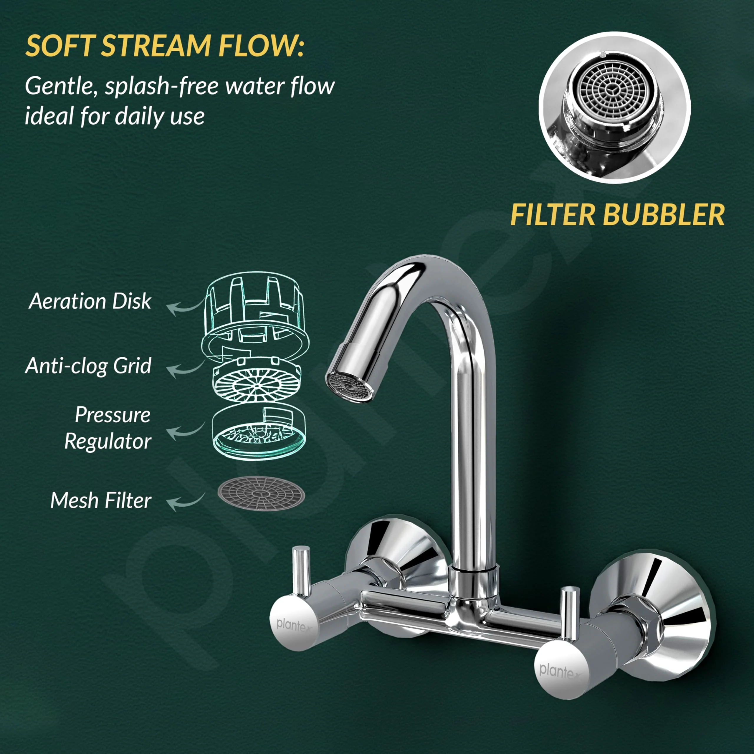 Plantex Brass Spindle Kitchen Mixer Tap/Sink Mixer Tap Hot and Cold with Wall Flange and Teflon Tape/Kitchen Sink Tap -(MKS-1278-Chrome) - Image 6
