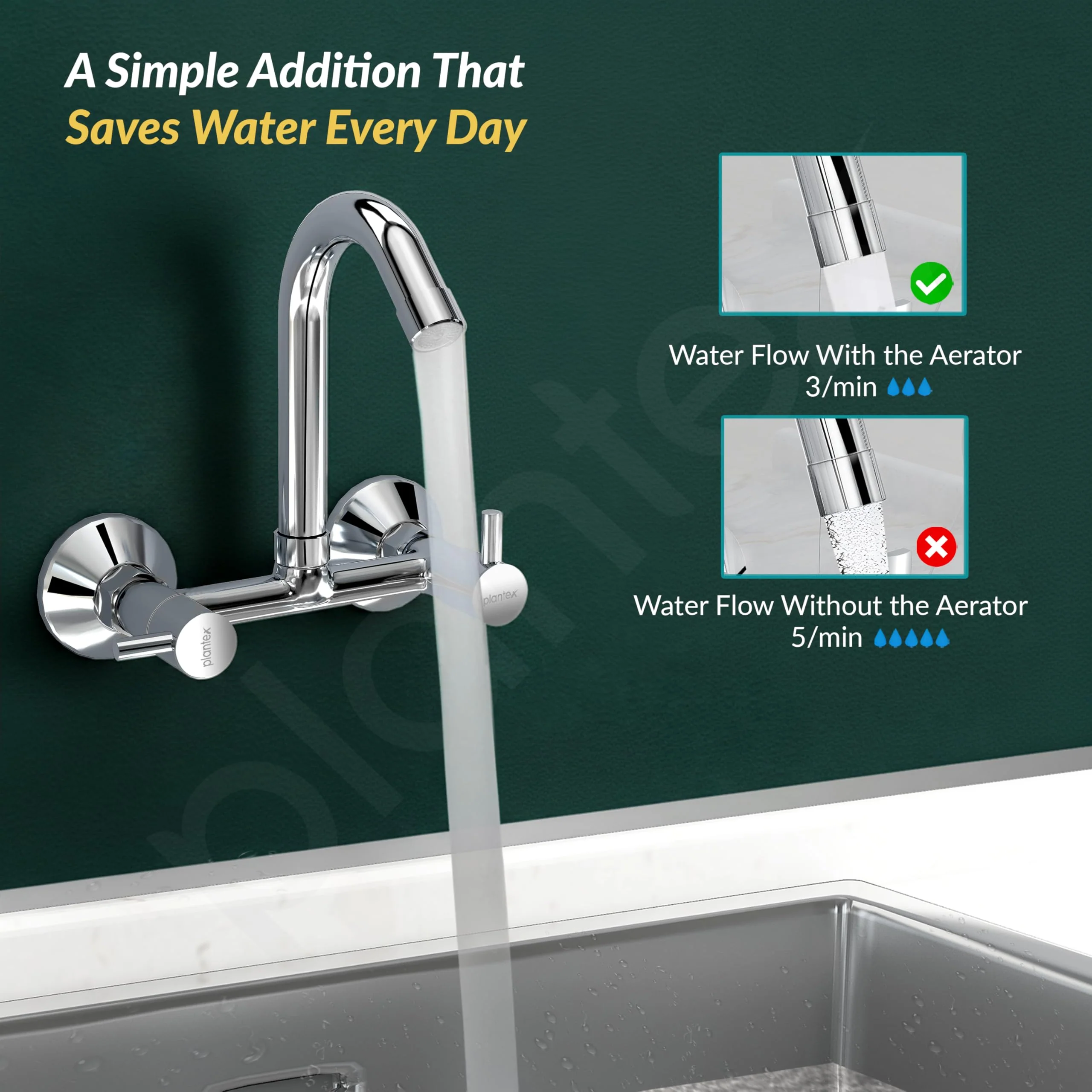 Plantex Brass Spindle Kitchen Mixer Tap/Sink Mixer Tap Hot and Cold with Wall Flange and Teflon Tape/Kitchen Sink Tap -(MKS-1278-Chrome) - Image 7