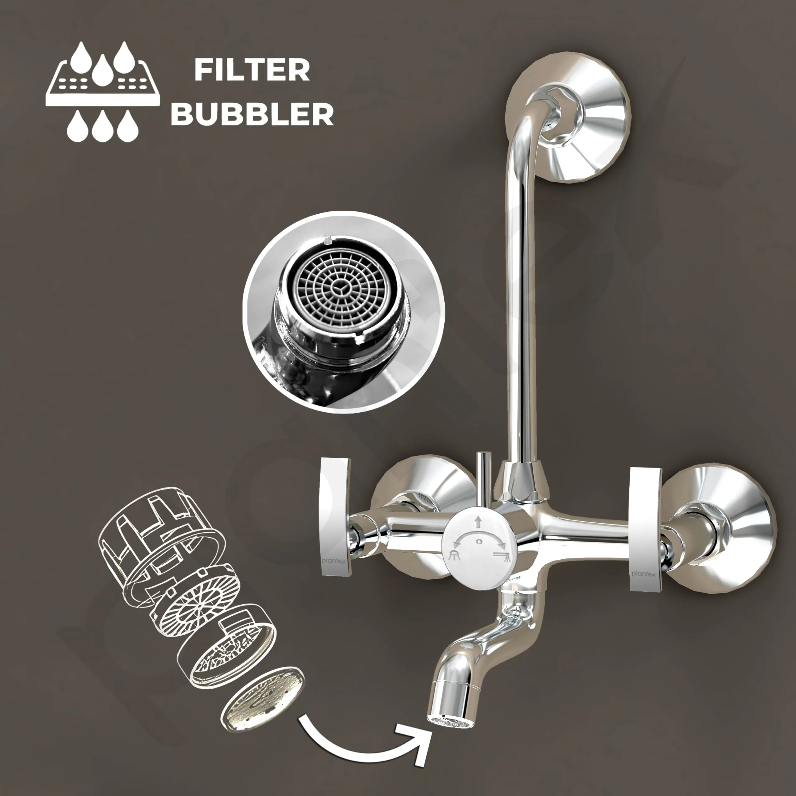 Plantex Brass Spindle Wall Mixer for Bathroom 2 in 1 with L-Bend Provision for Overhead Shower/Mixer Tap for Bathroom with Water Saving Nozzle and Wall Flange and Teflon Tape (SMR-1269-Chrome) - Image 4