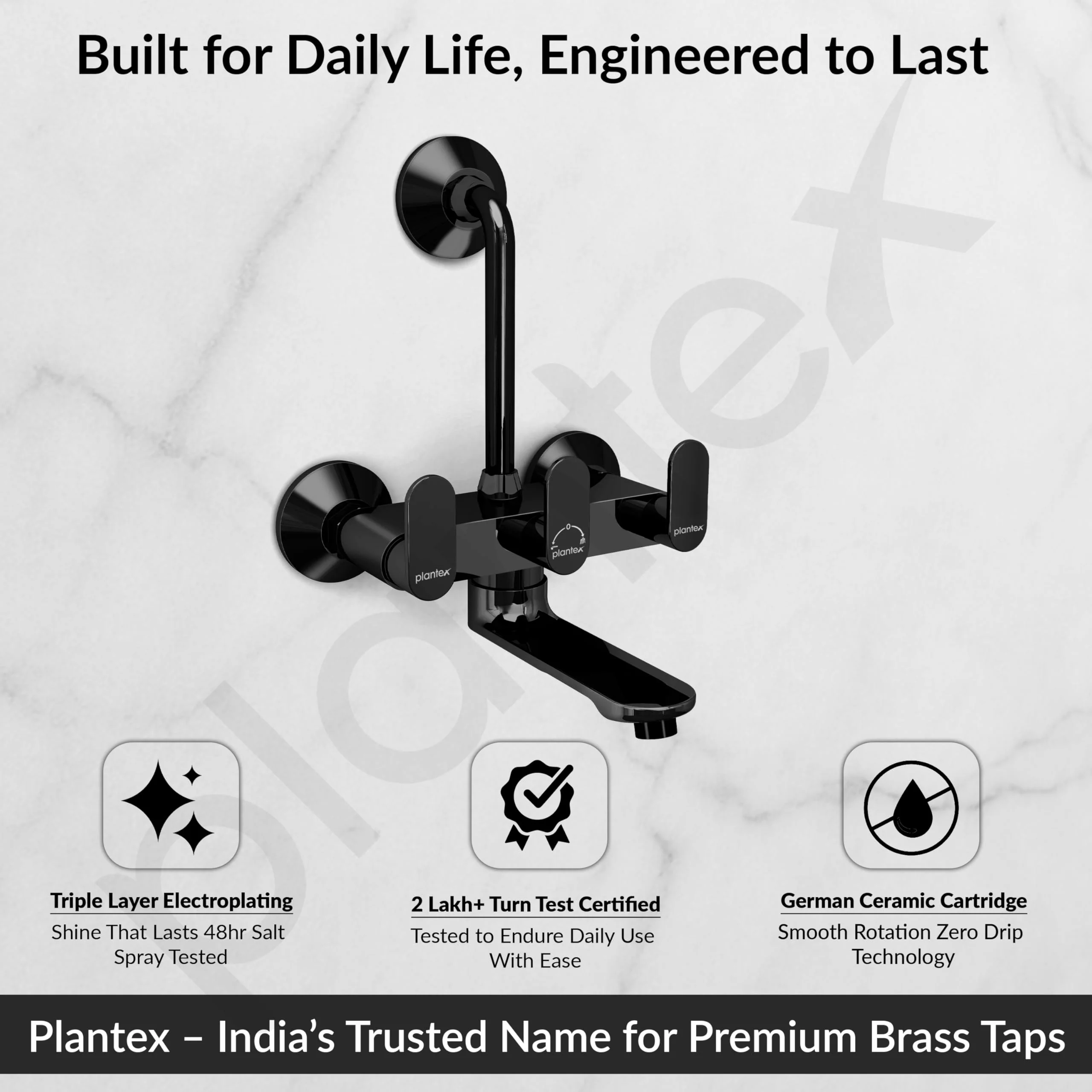 Plantex Brass Wall Mixer for Bathroom with L-Bend Connector for Shower/Mixer Tap/Mixer for Bathroom with 7-Year Manufacturer's Warranty-(Orn-218- Pvd Black) - Image 2