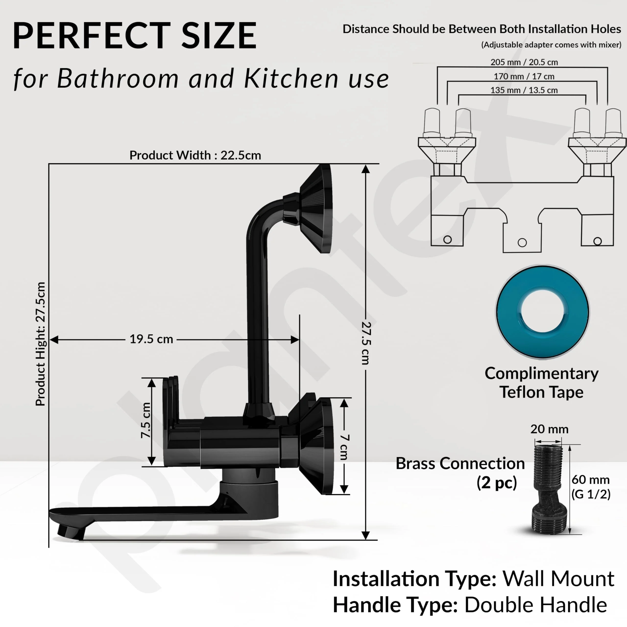 Plantex Brass Wall Mixer for Bathroom with L-Bend Connector for Shower/Mixer Tap/Mixer for Bathroom with 7-Year Manufacturer's Warranty-(Orn-218- Pvd Black) - Image 5
