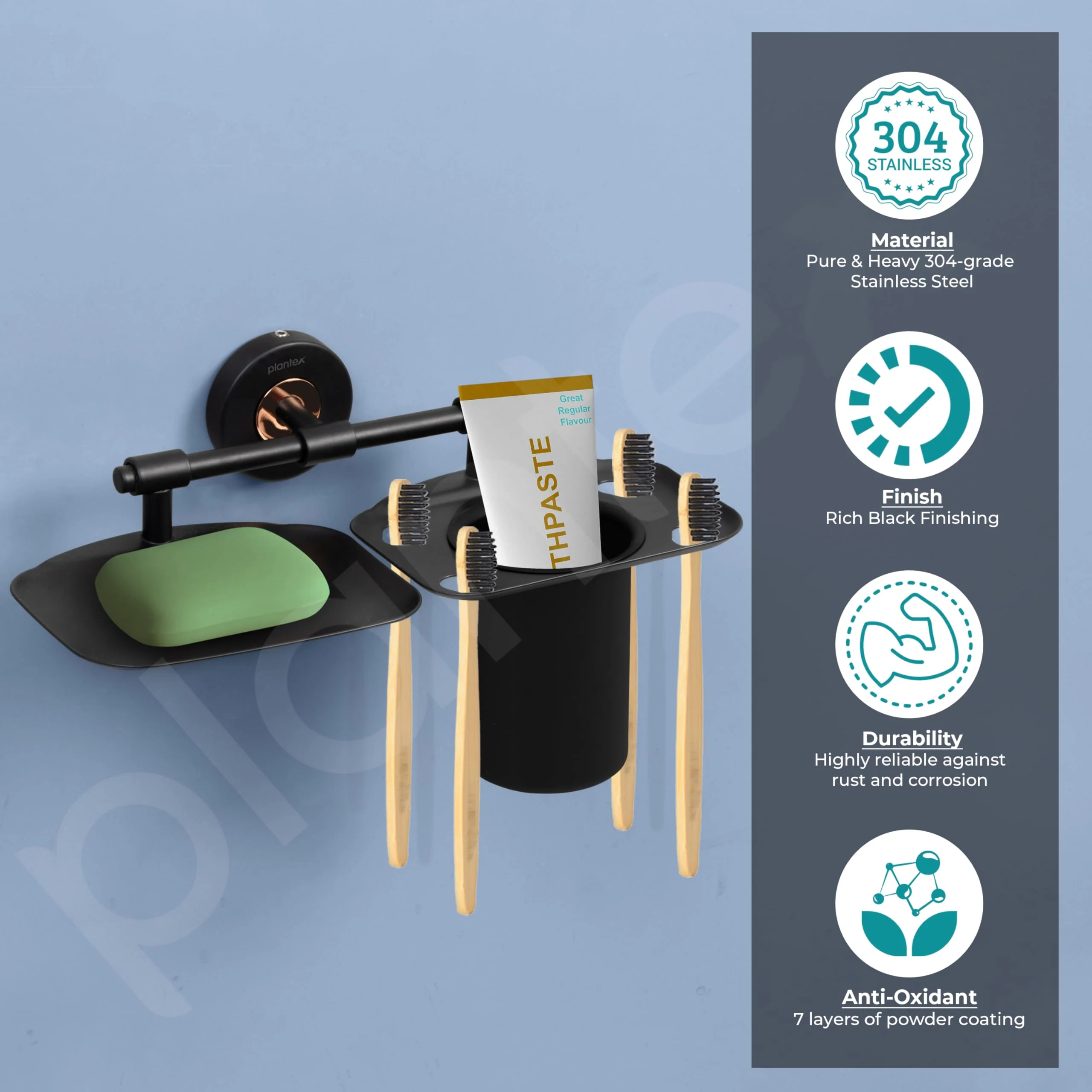 Plantex Brass with 304 Grade Stainless Steel 2 in1 Soap Dish with Tumbler Holder/Soap Stand/Tooth Brush Holder Bathroom Accessories - RDAB (Black) - Image 3
