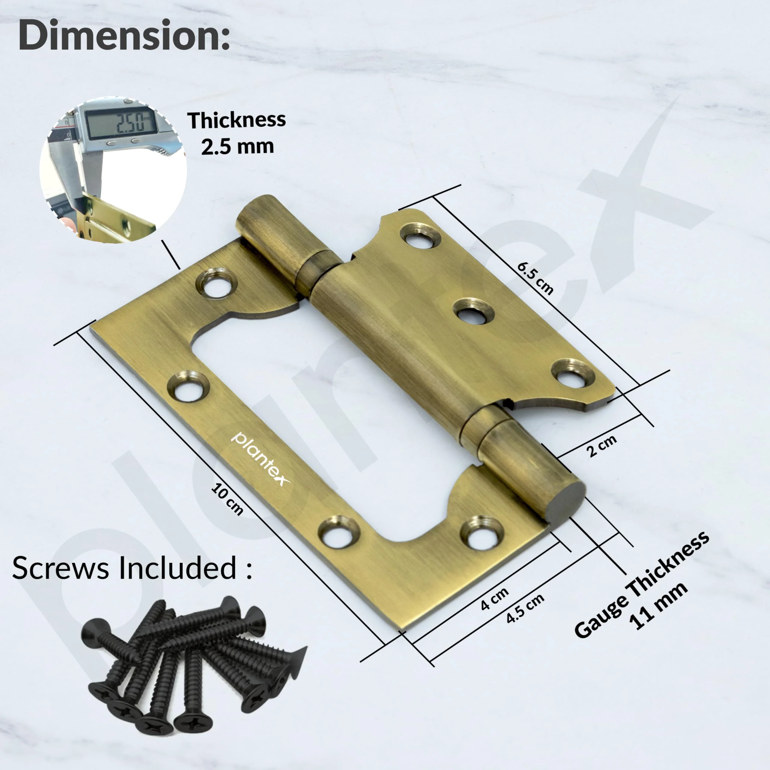 Plantex Stainless Steel Butterfly Hinges for Door Hinges/Non-Mortise Hinge/4 Inch x 14 Gauge Door Hinge/2.5 mm Hinges for Home/Office/Hotel - Pack of 3 (Brass Antique) - Image 3