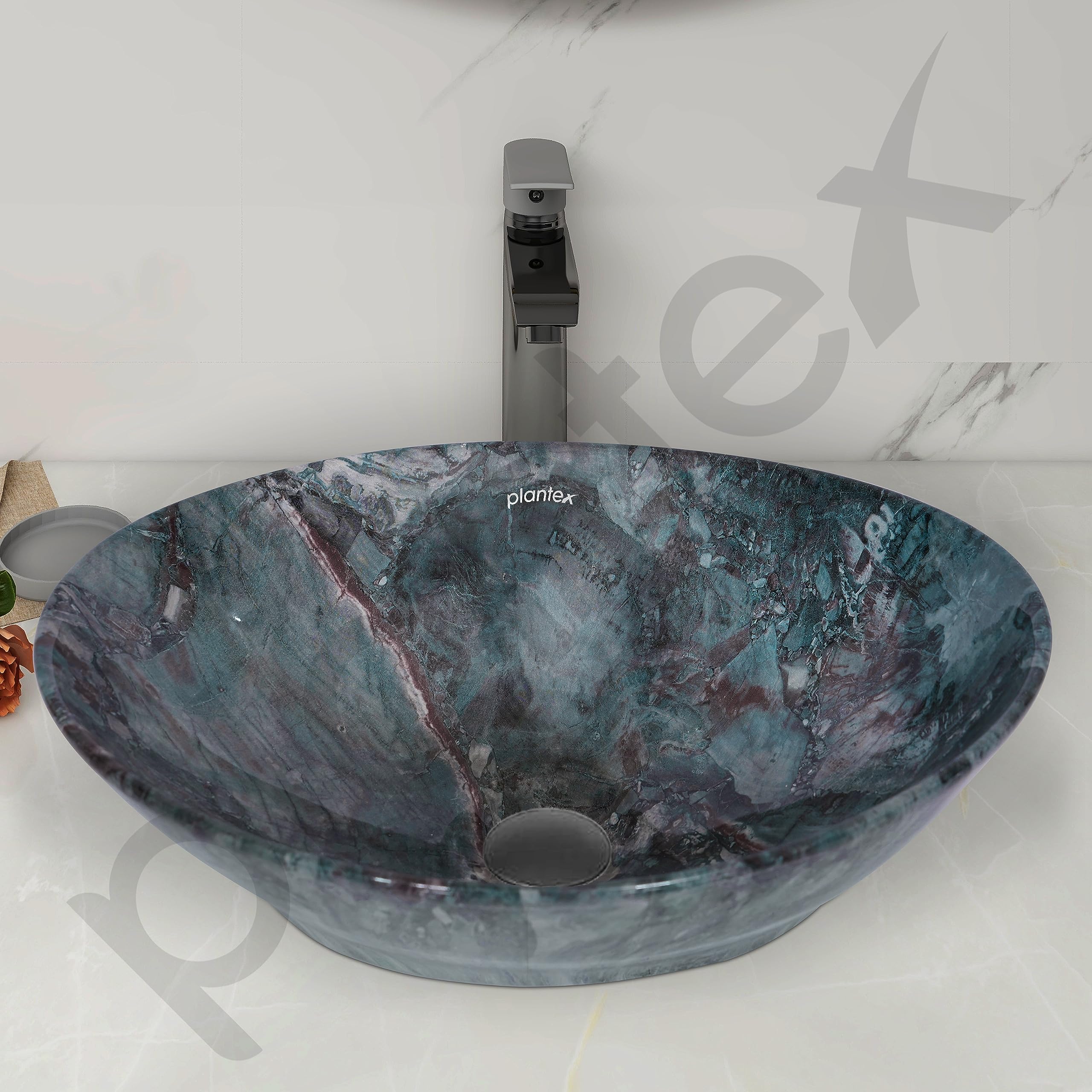 Plantex Ceramic Basin for Bathroom/Table Top Ceramic Basin/Washbasin for Bathroom - (BOAT-NS-553-Marble Finish, 16 x 13 x 5.5 Inch) - Image 7
