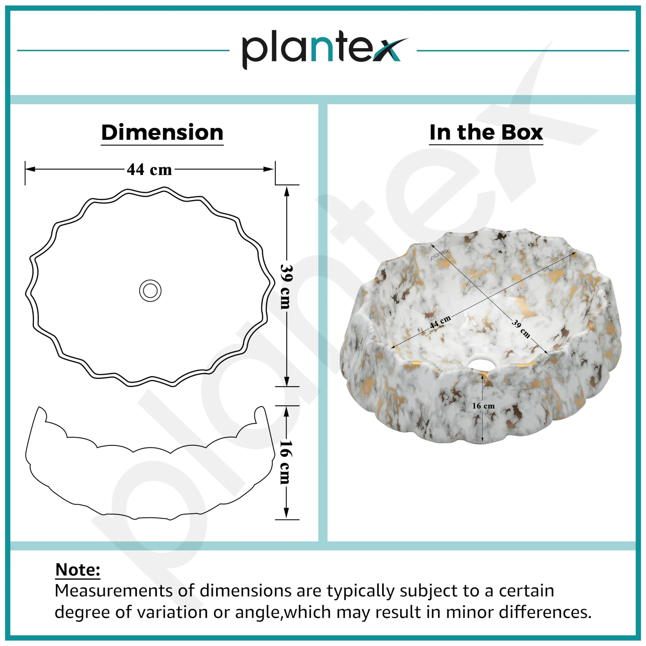 Plantex Ceramic Basin for Bathroom/Table Top Wash Basin/Washbasin for Living Room, Restaurant (Marble Finish, 17 x 15 x 6 Inch) - Image 2