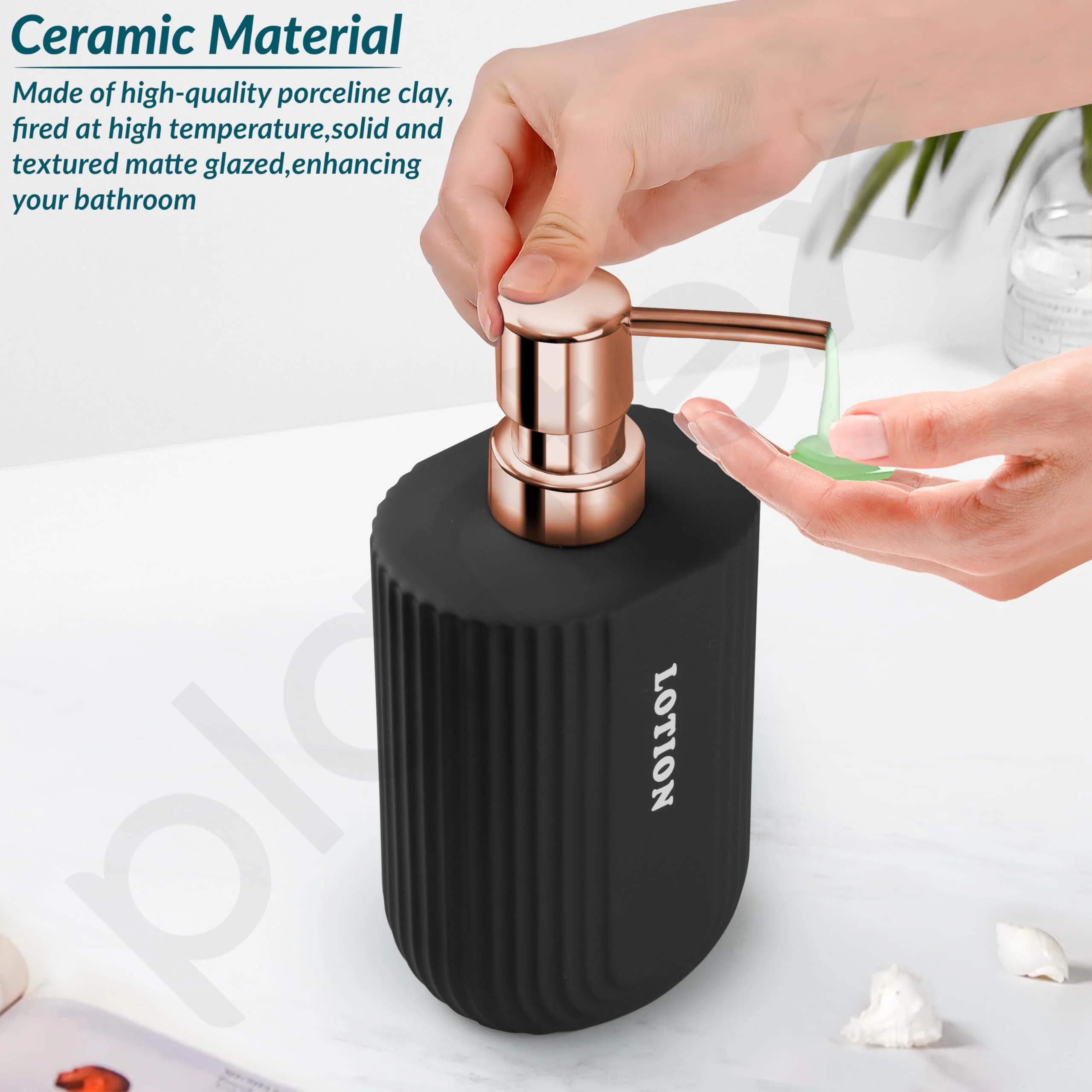 Plantex Ceramic Bathroom Set - Soap Holder for Bathroom/Liquid Soap Dispenser/Tumbler Holder/Toothbrush Holder - 3 Pcs Set - Image 3