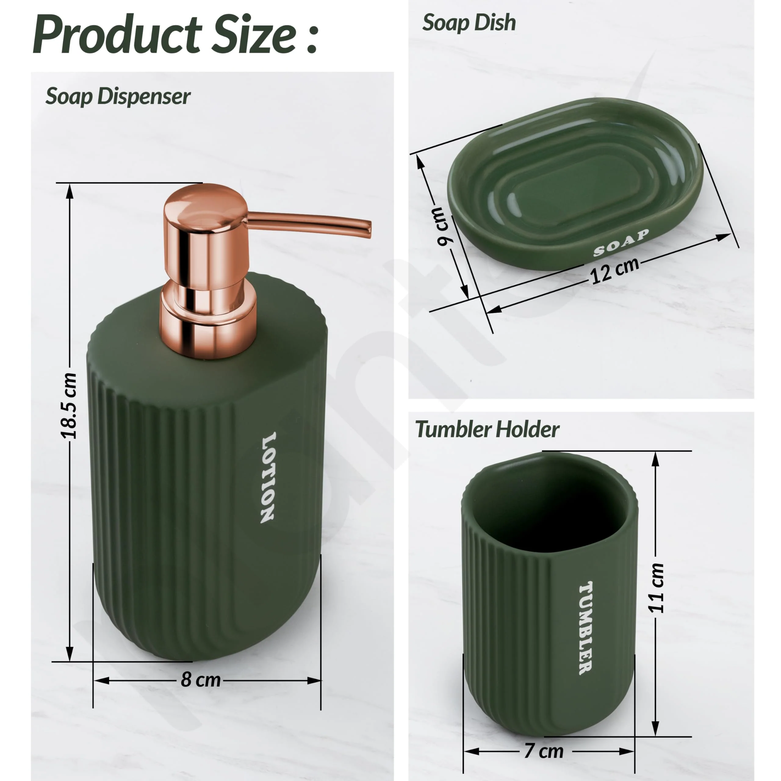 Plantex Ceramic Bathroom Set - Soap Holder for Bathroom/Liquid Soap Dispenser/Tumbler Holder/Toothbrush Holder - 3 Pcs Set - Image 6