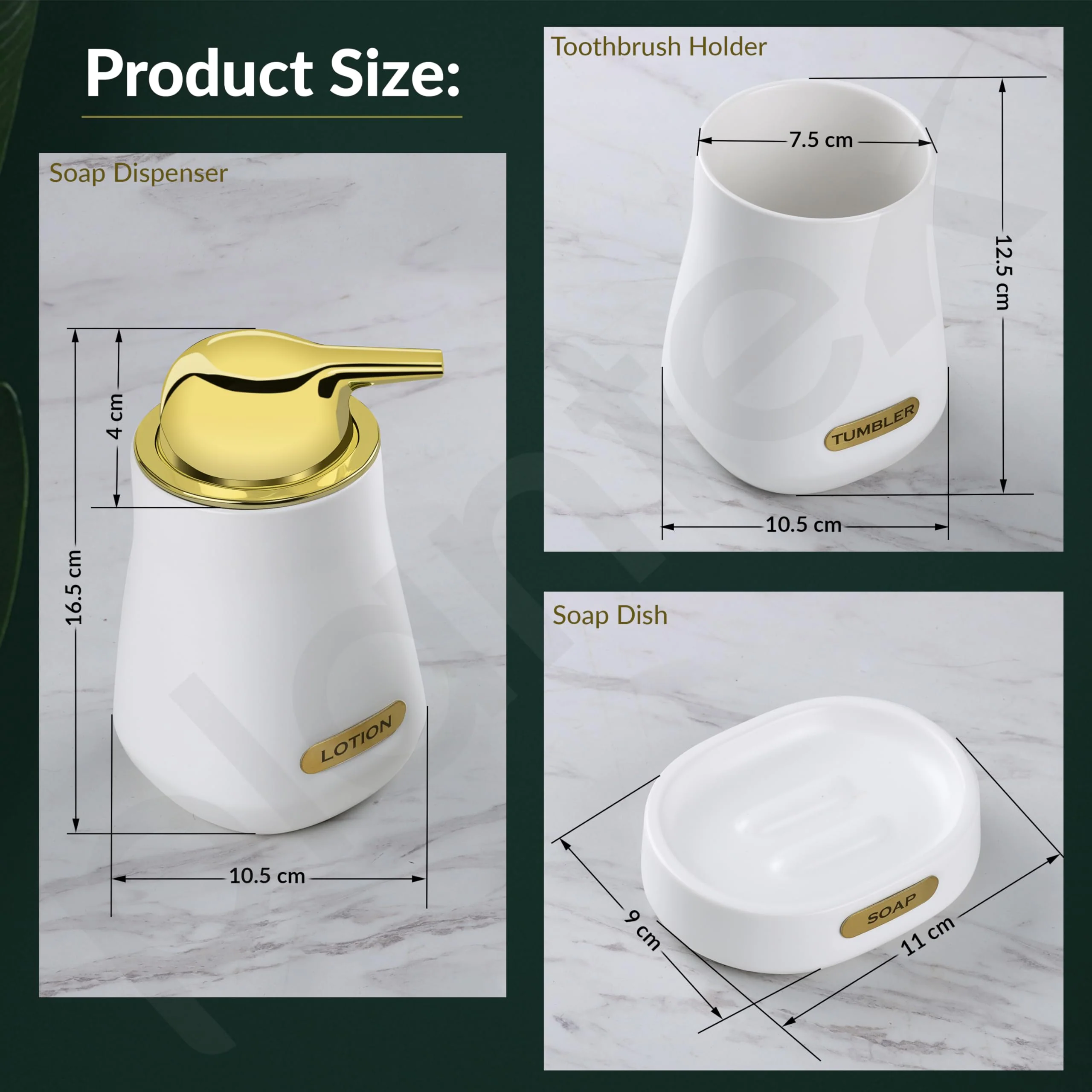 Plantex Ceramic Bathroom Set - Soap Holder for Bathroom/Liquid Soap Dispenser/Tumbler Holder/Toothbrush Holder/Handwash Dispenser - 3 Pcs Set - Image 6