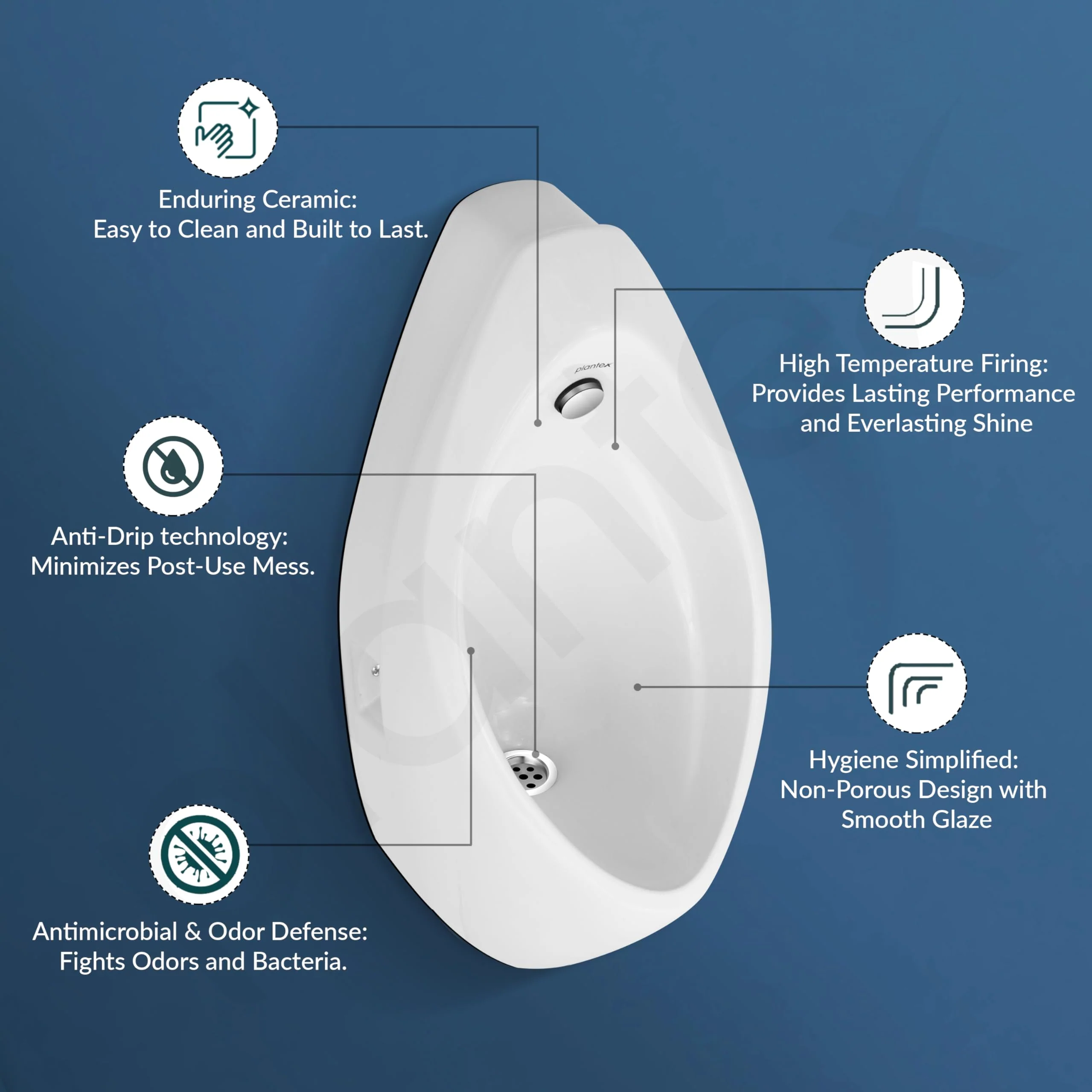 Plantex Ceramic Premium Wall Mount Large Urinal Pot For Gents/Male/Boy/Men Toilet For Washroom-(White,Uero) - Image 4