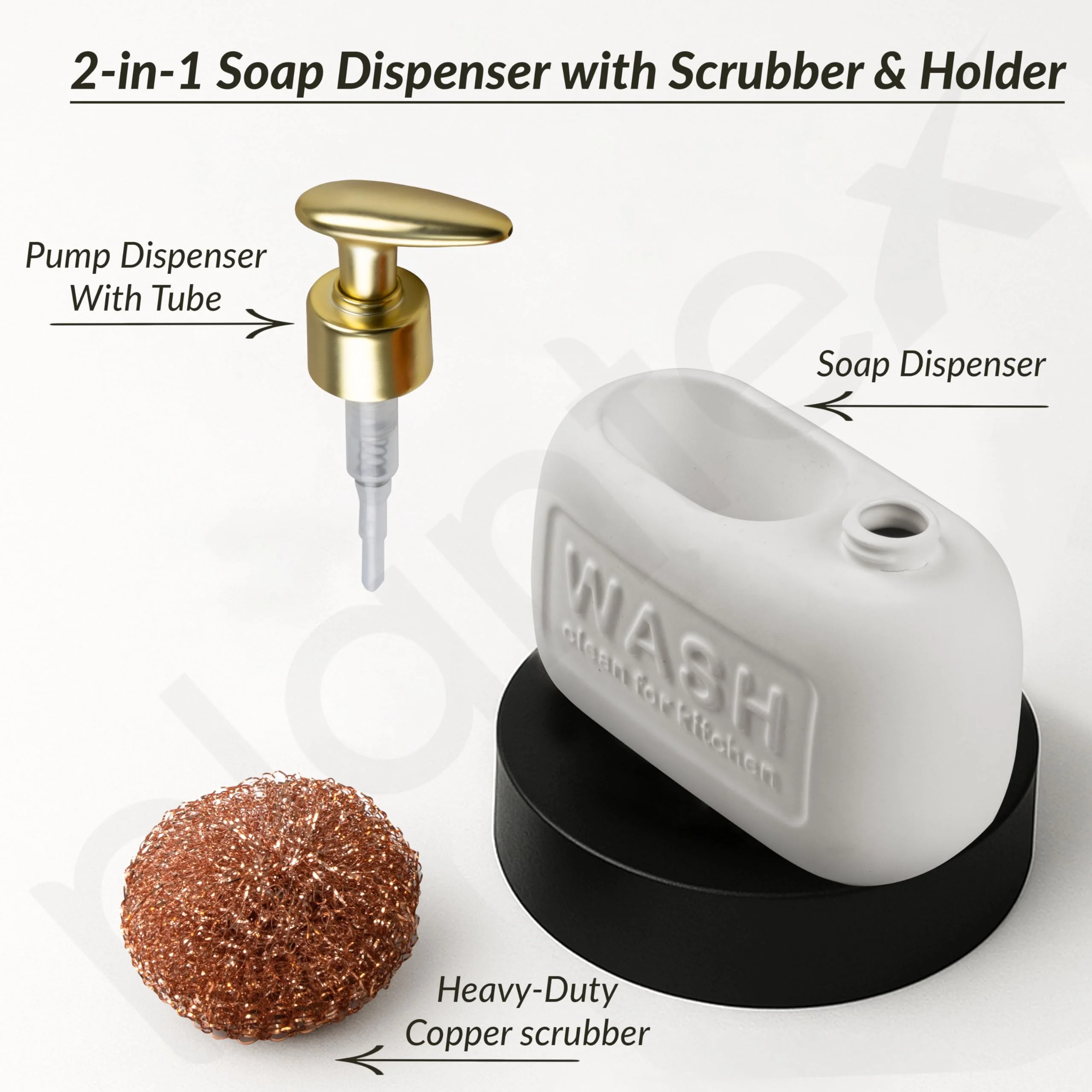 Plantex Ceramic Soap Dispenser with Scruber/Liquid Soap Dispenser/Sink Dish Washing Soap Dispenser Set/Soap Dispenser for Wash Basin Ceramic - Bathroom Accessories - Image 3