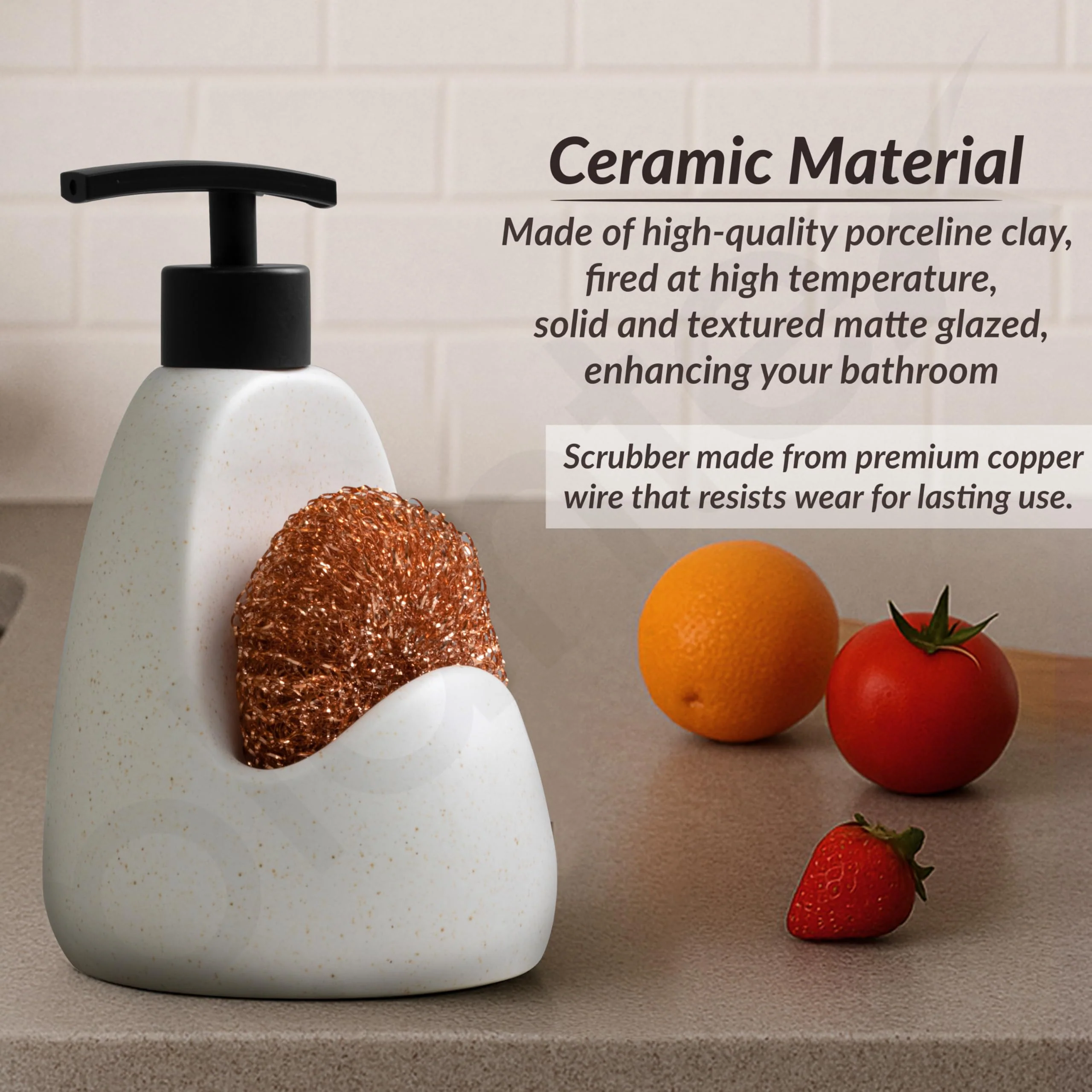 Plantex Ceramic Soap Dispenser with Scruber/Liquid Soap Dispenser/Sink Dish Washing Soap Dispenser Set/Soap Dispenser for Wash Basin Ceramic - Bathroom Accessories - Image 4