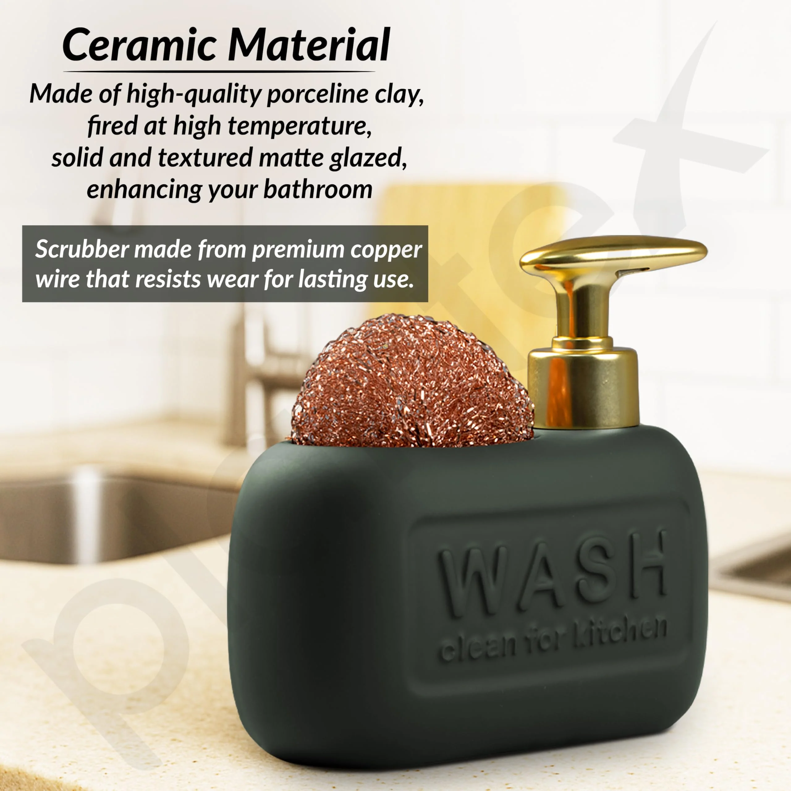 Plantex Ceramic Soap Dispenser with Scruber/Liquid Soap Dispenser/Sink Dish Washing Soap Dispenser Set/Soap Dispenser for Wash Basin Ceramic - Bathroom Accessories - Image 4