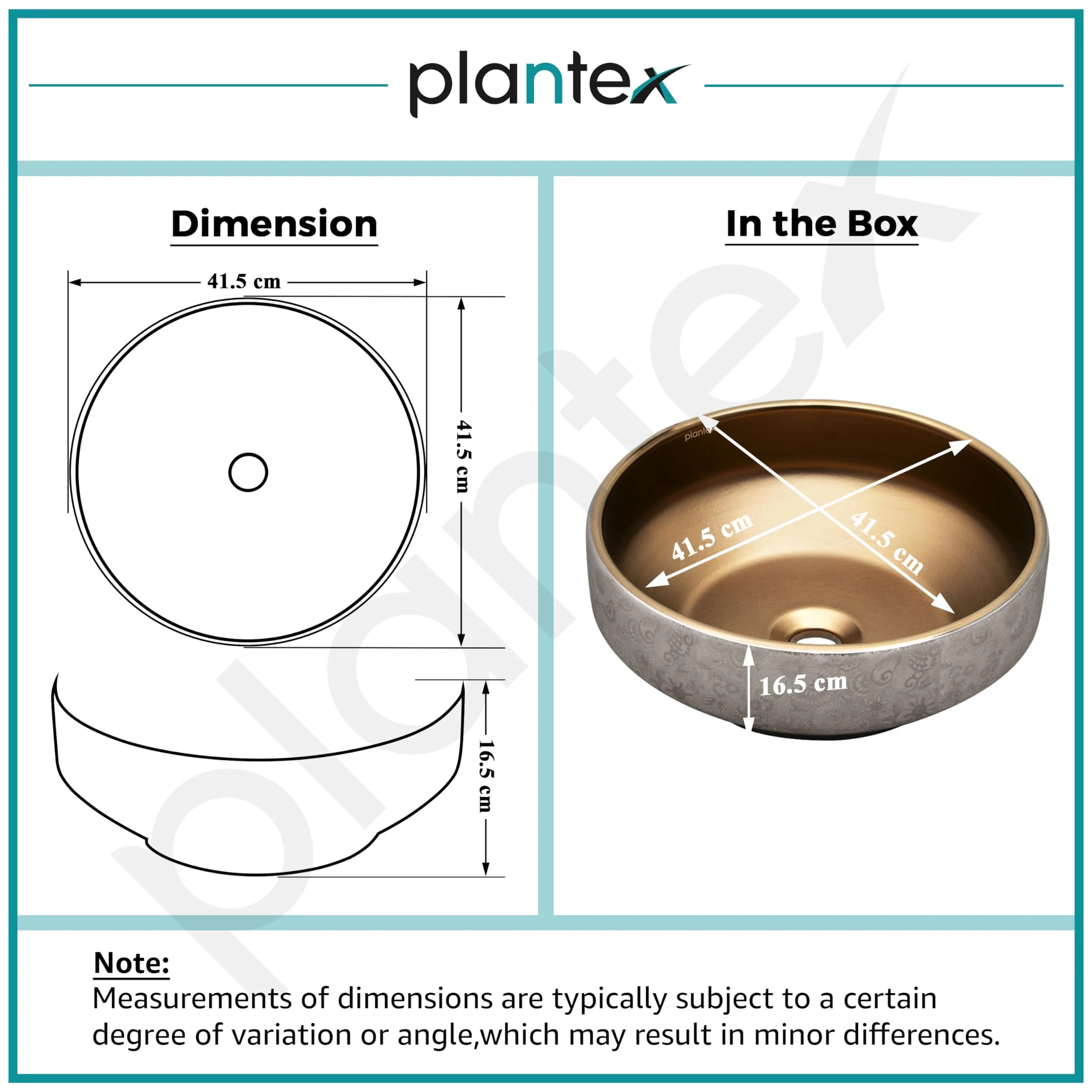 Plantex Ceramic Table Top Wash Basin for Bathroom/Countertop Vessel Sink Basin/Round Washbasin - Indo-European Collection (16 x 16 x 6.5 Inch) - Image 2
