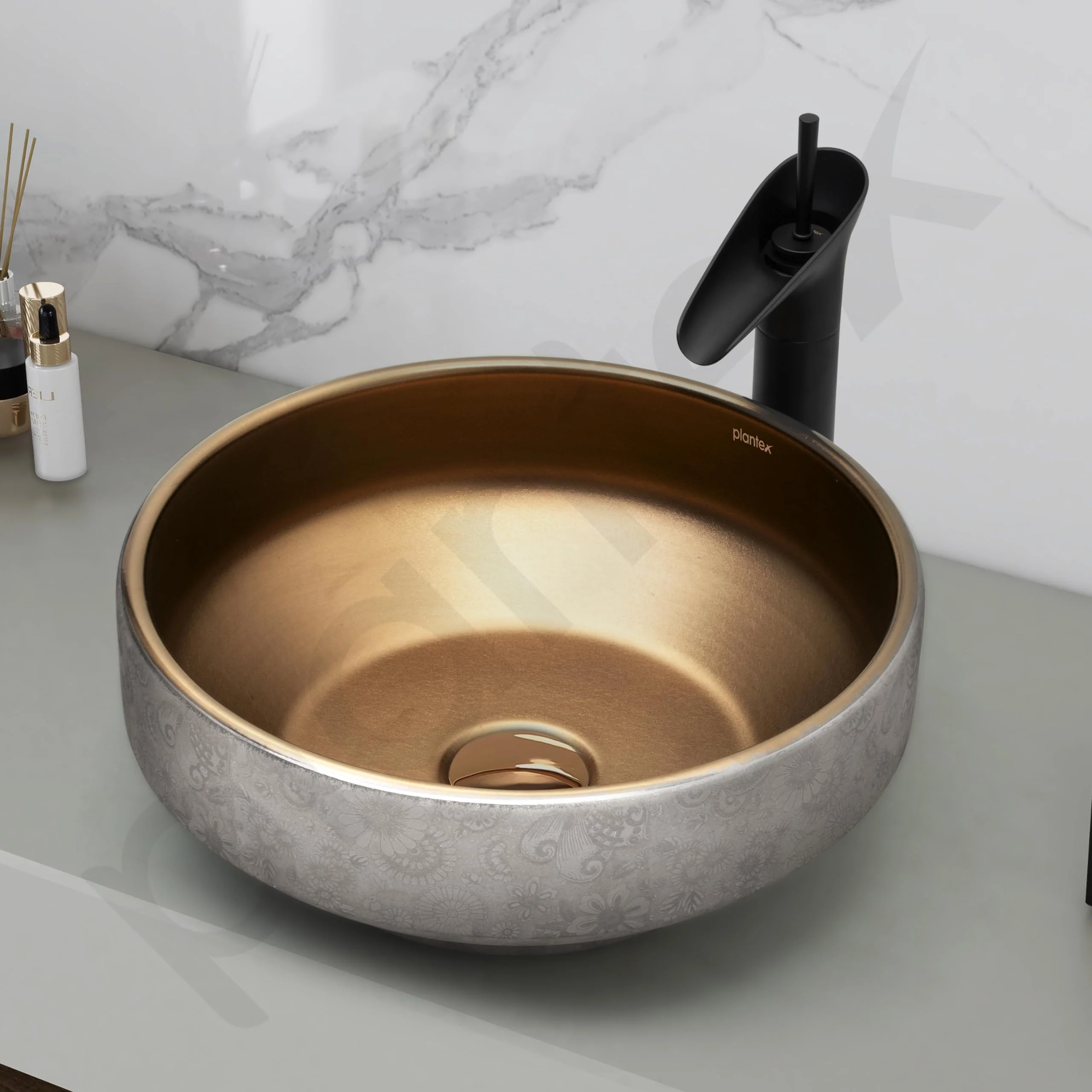 Plantex Ceramic Table Top Wash Basin for Bathroom/Countertop Vessel Sink Basin/Round Washbasin - Indo-European Collection (16 x 16 x 6.5 Inch) - Image 7