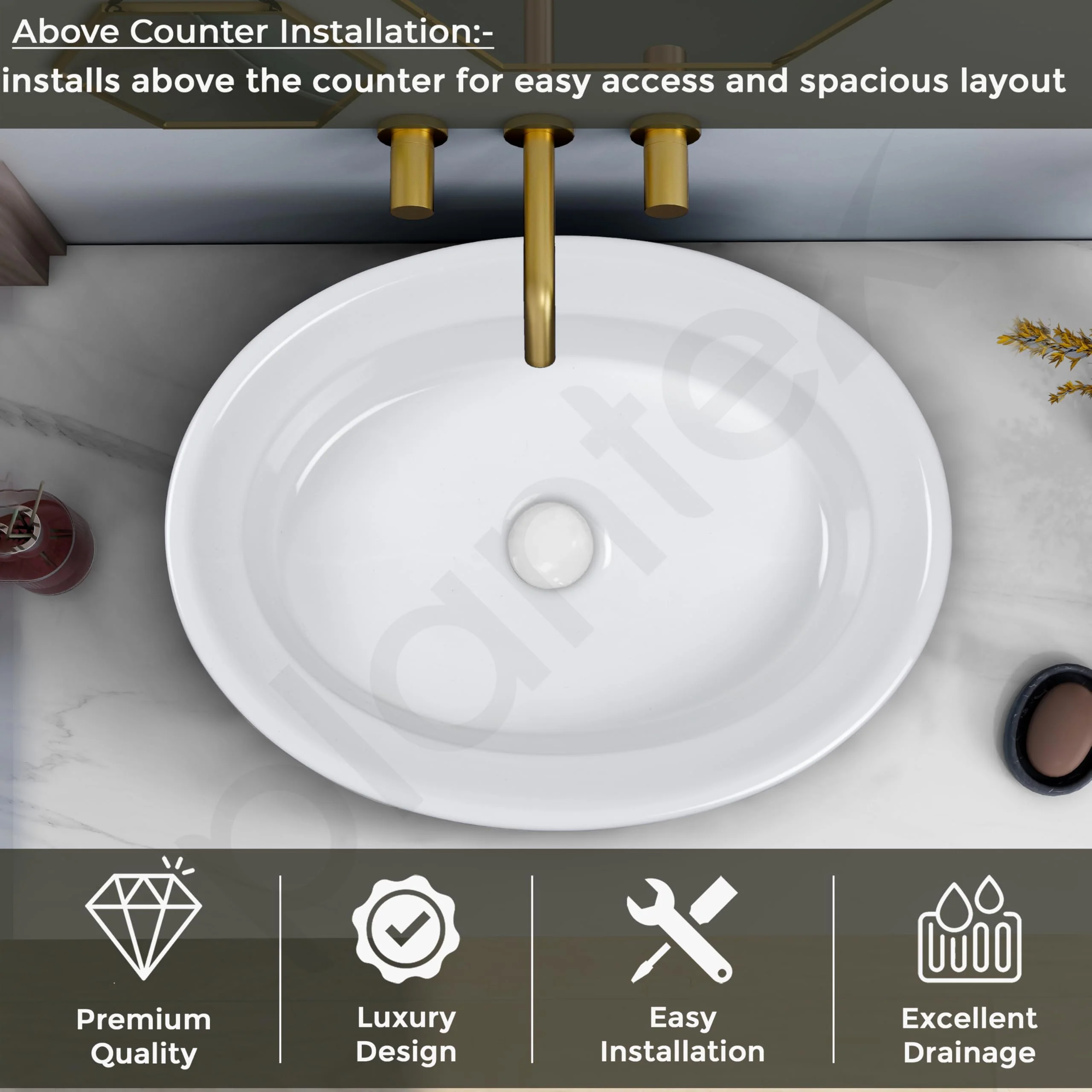 Plantex Ceramic Table Top Washbasin for Bathroom/Countertop Basin/Oval Counter Top Wash Basin for Home/Office/Hotel (21x16x6 Inch - White&Green) - Image 4