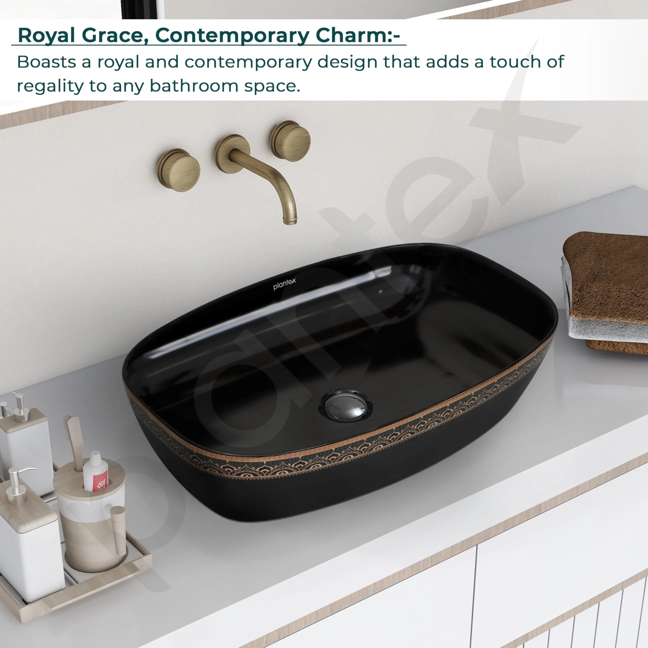 Plantex Ceramic Table Top Washbasin For Bathroom/Hand Wash Sink/Rectangle Countertop Vessel Sink Basin For Home/Office/Hotel (Black - 23.5 X 15 X 5 Inch) - Image 2