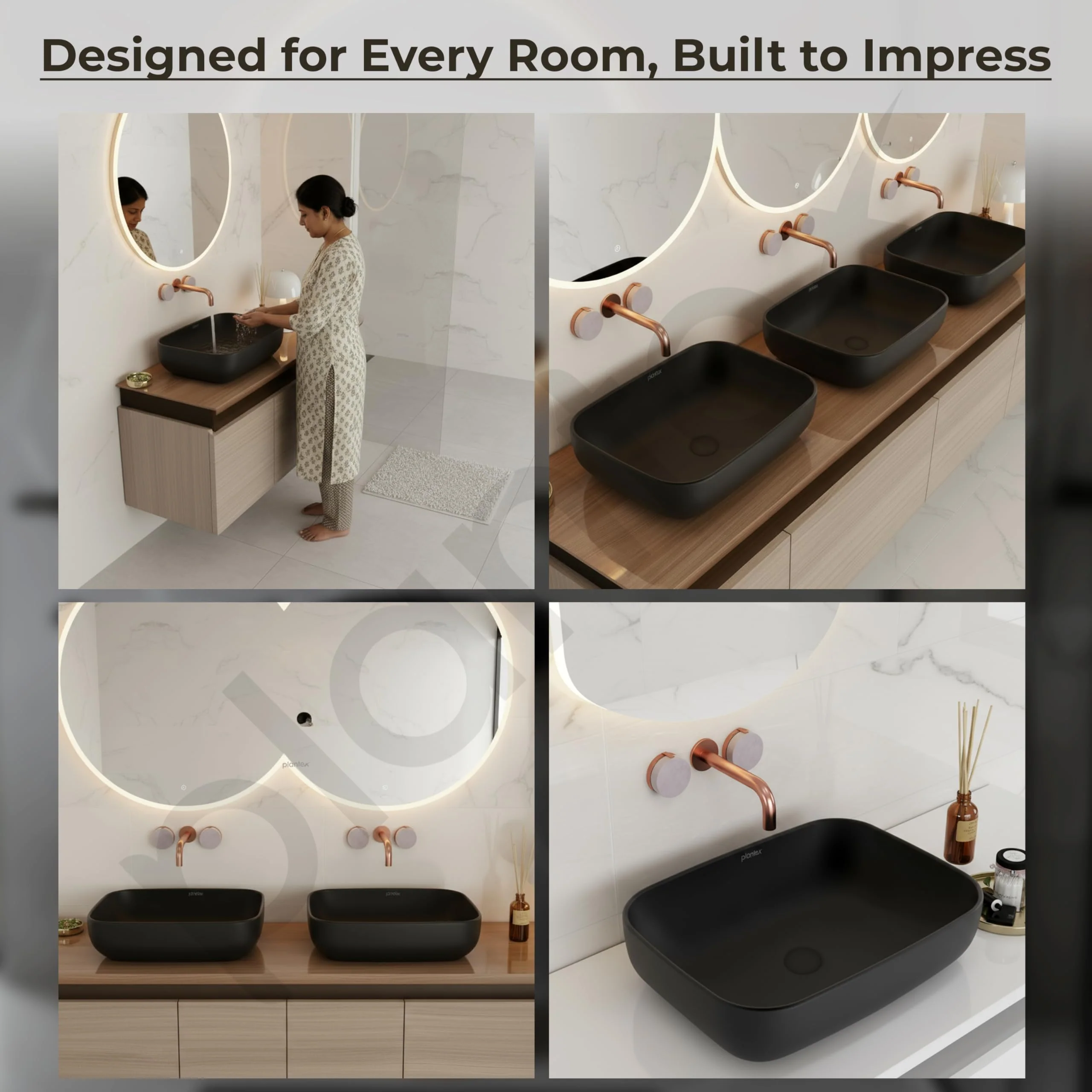 Plantex Ceramic Tabletop Basin Sink/Black Wash Basin for Bathroom/Washbasin for Restaurant/Hotel (Matt Black Finish -18 x 13 x 5.5 Inch) - Image 5