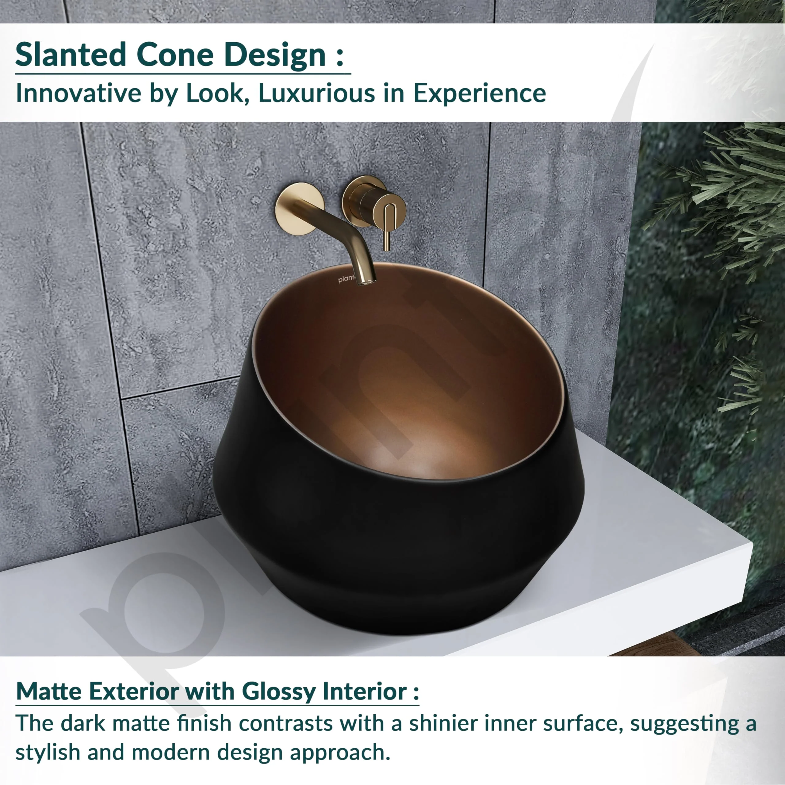 Plantex Ceramic Tabletop Washbasin/Bathroom Basin Sink/Basin for Bathroom/Wash Basin for Restaurant/Hotel (Black & Red Bronze - 16 x 16 x 12 Inch) - Image 2