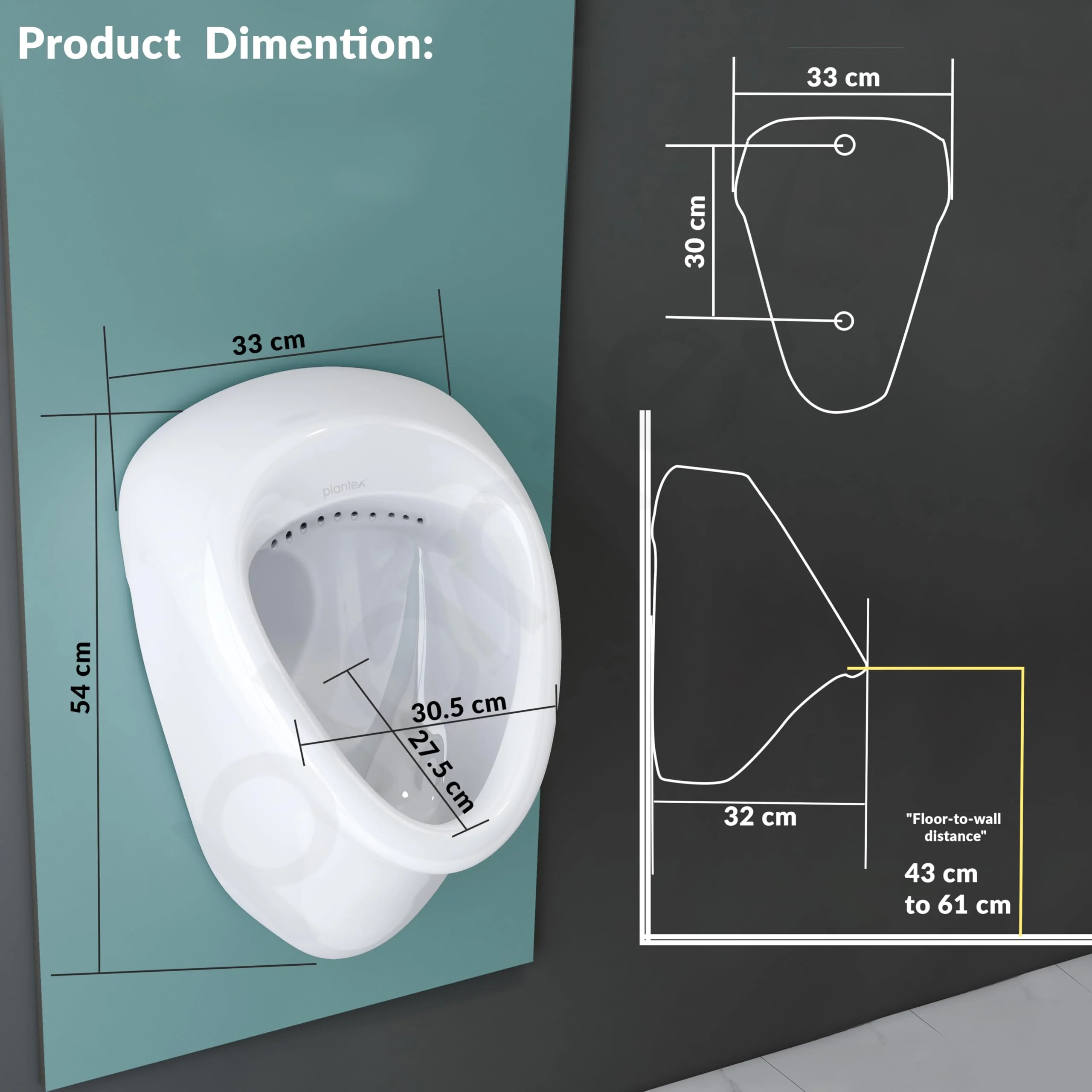 Plantex Ceramic Urinal Pot for Men/Wall Mount Urinal Pot for Gents/Male/Boy/Toilet for Washroom - (2091, White) - Image 3