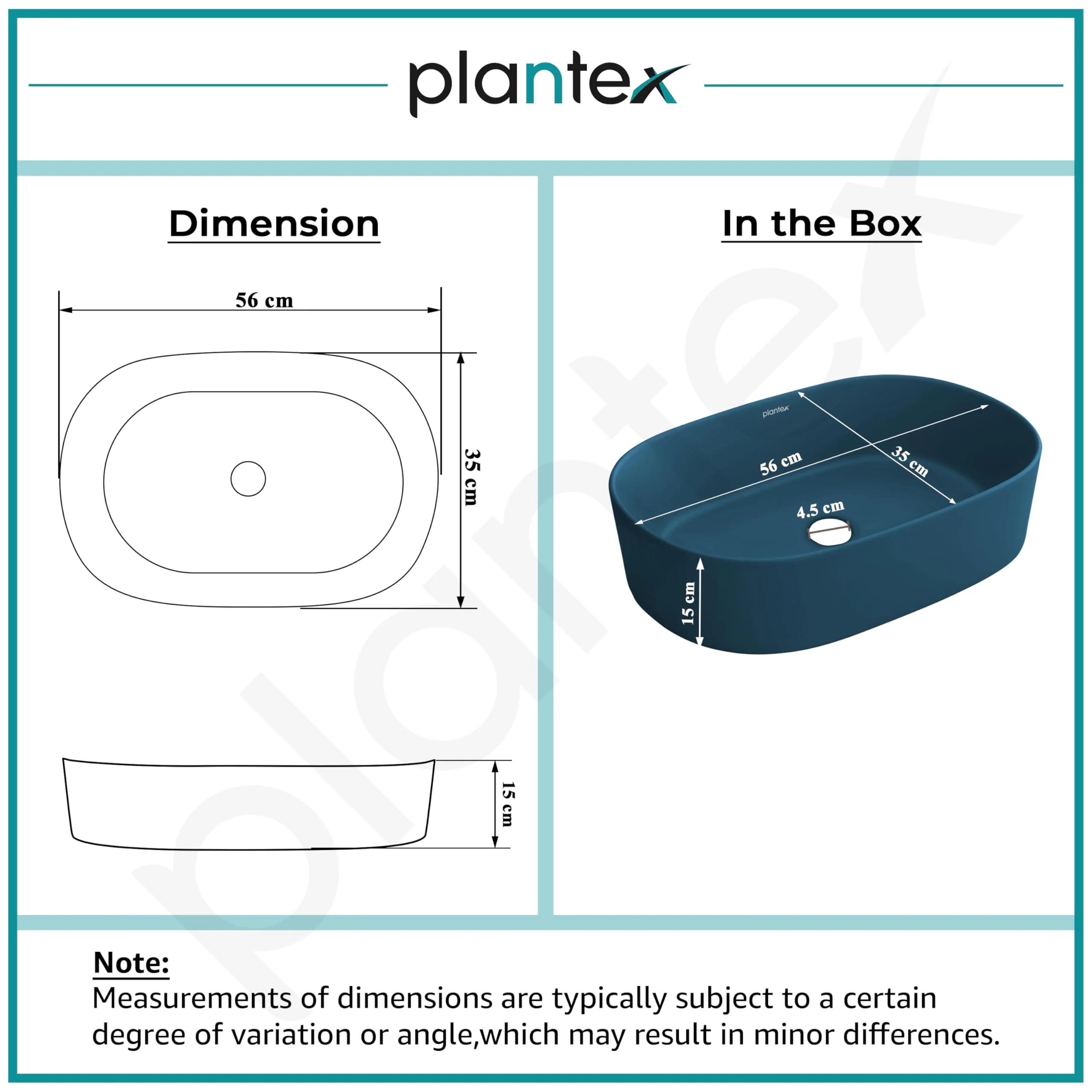 Plantex Ceramic Wash Basin for Bathroom/Oval Counter Top Basin/Tabletop Wash Basin for Home/Office - (3061, Pine Blue) - Image 3