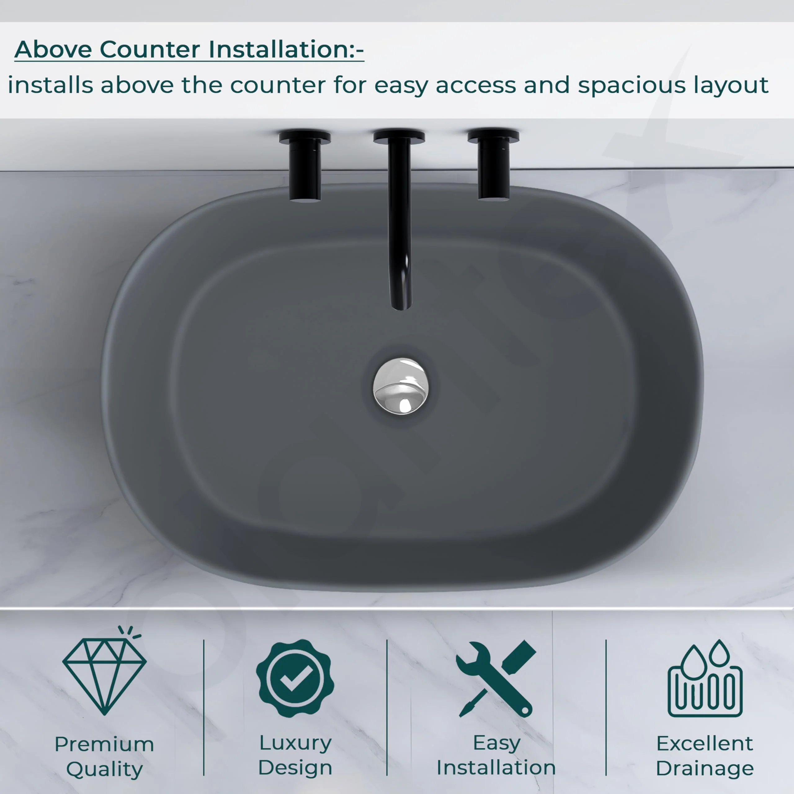 Plantex Ceramic Wash Basin for Bathroom/Oval Table Top Basin/Countertop Vessel Sink for Home/Hotel - (3061, Cloud Grey) - Image 4