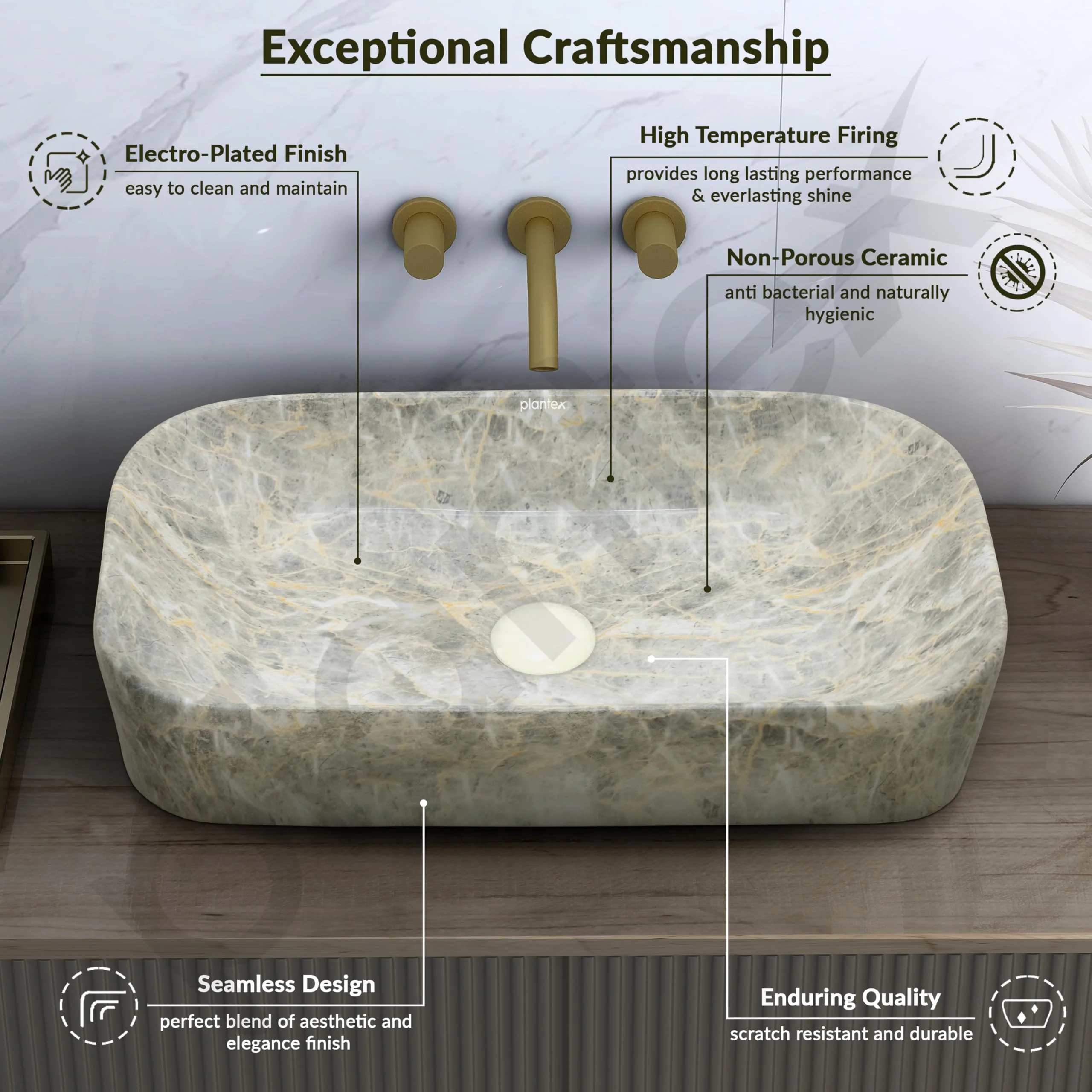 Plantex Ceramic Wash Basin for Bathroom/Over Counter Bathroom Sink/Designer Hand Wash Sink for Home/Office/Hotel (21.5x14x5 Inch) - Image 5