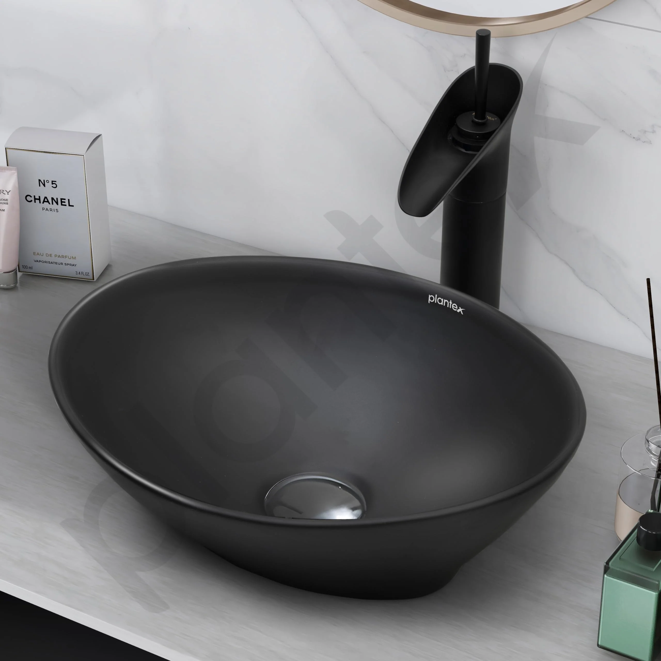 Plantex Ceramic Wash Basin for Bathroom/Table Top Ceramic Basin/Washbasin for Bathroom - (BOAT-NS-BLACK-Marble Finish,16 x 13 x 5.5 Inch) - Image 7