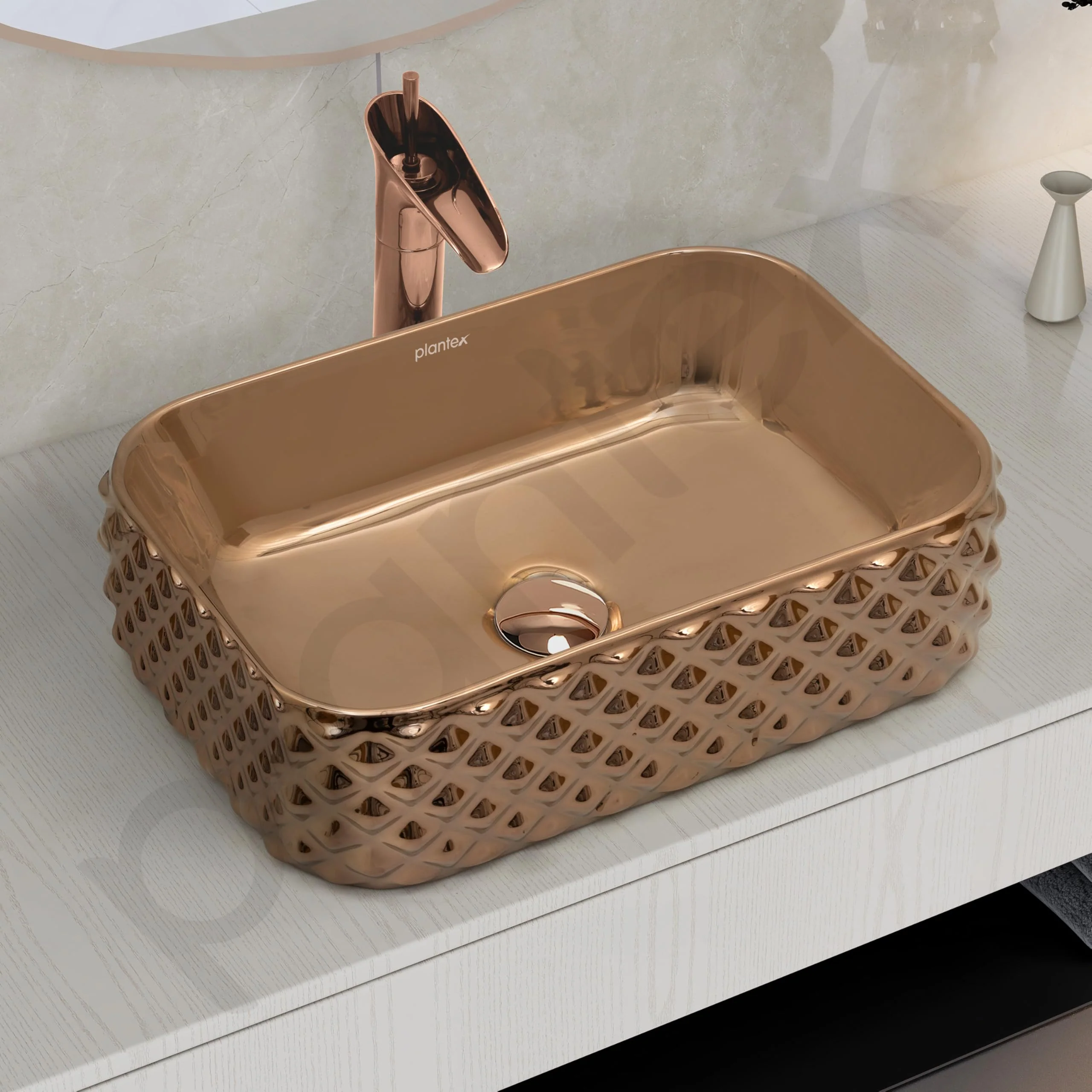Plantex Ceramic Wash Basin/Tabletop Wash Basin/Designer Countertop Basin for Bathroom/Restaurants/Hotel – Rectangular (295, Rose Gold, 19 x 13 x 5 Inch) - Image 6