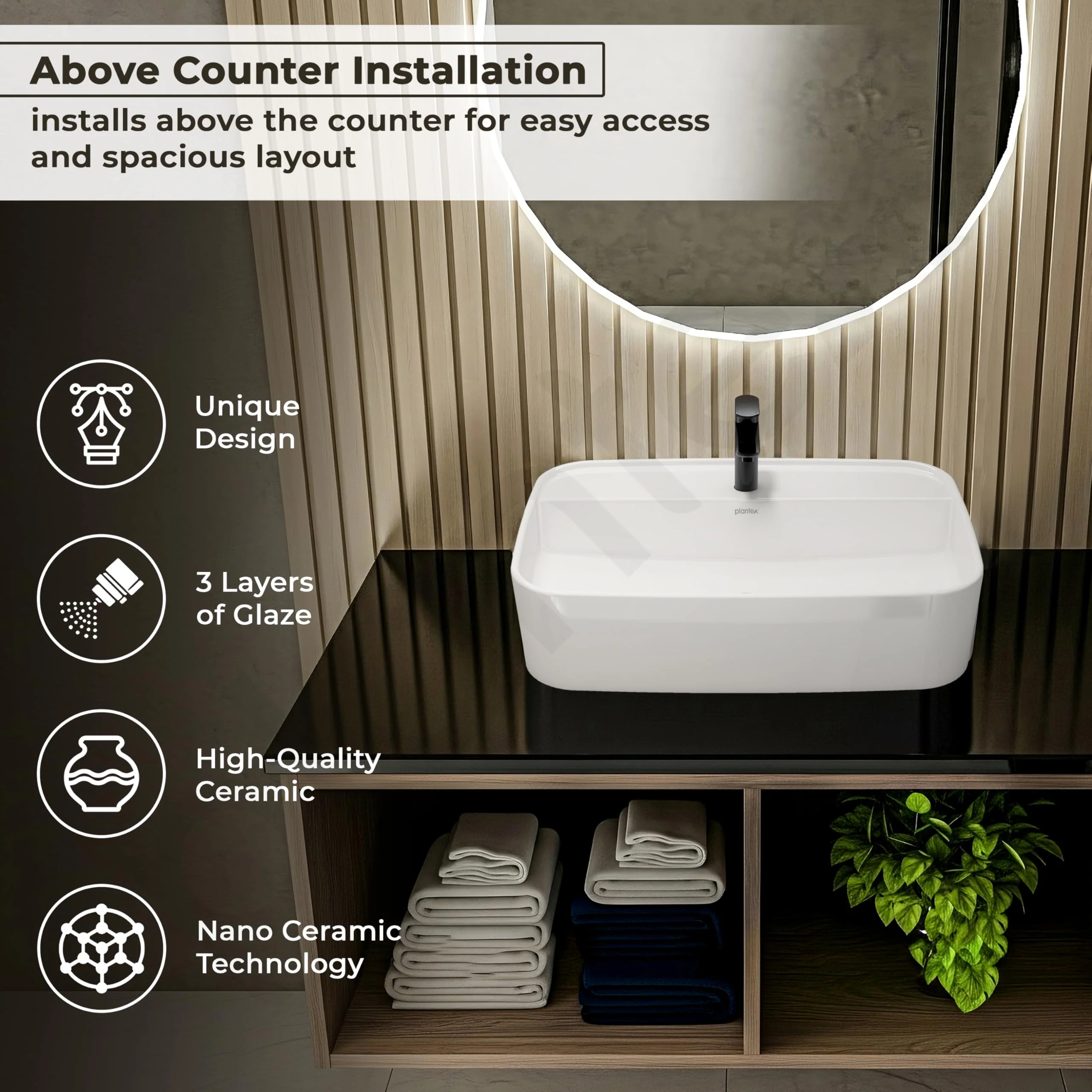 Plantex Ceramic Washbasin/Tabletop Wash Basin with 10 Years Glaze Warranty by Plantex/Wash Basin for Bathroom/Home/Office/Hotels (White - 24 x 15.5 x 6 Inch) - Image 2