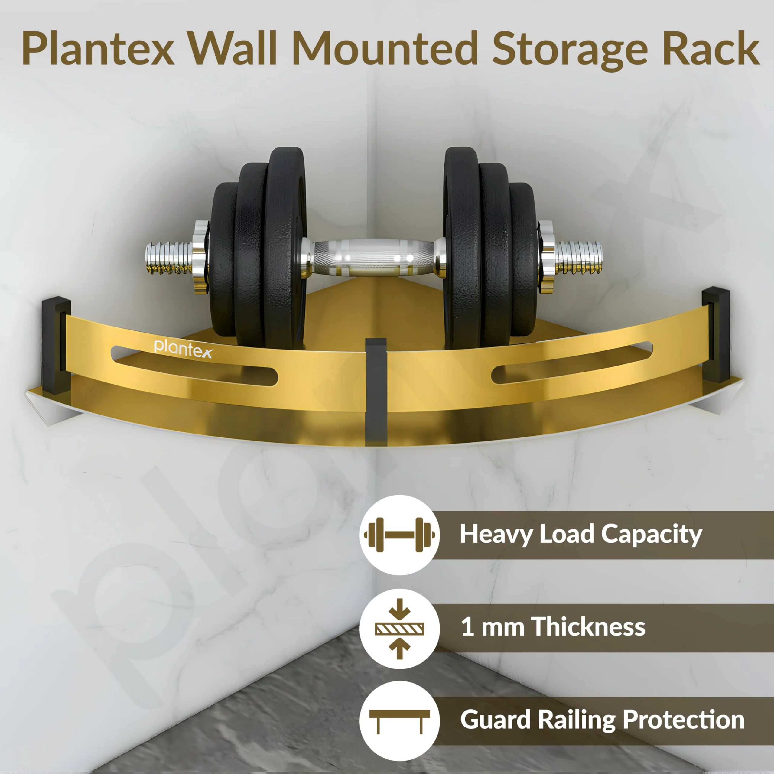 Plantex Corner Shelf for Bathroom Wall Mount/Stainless Steel Bathroom Corner Shelf with Railings/Bathroom Accessories Holder for Wall (9x9 inches, PVD Gold & Black) - Image 6