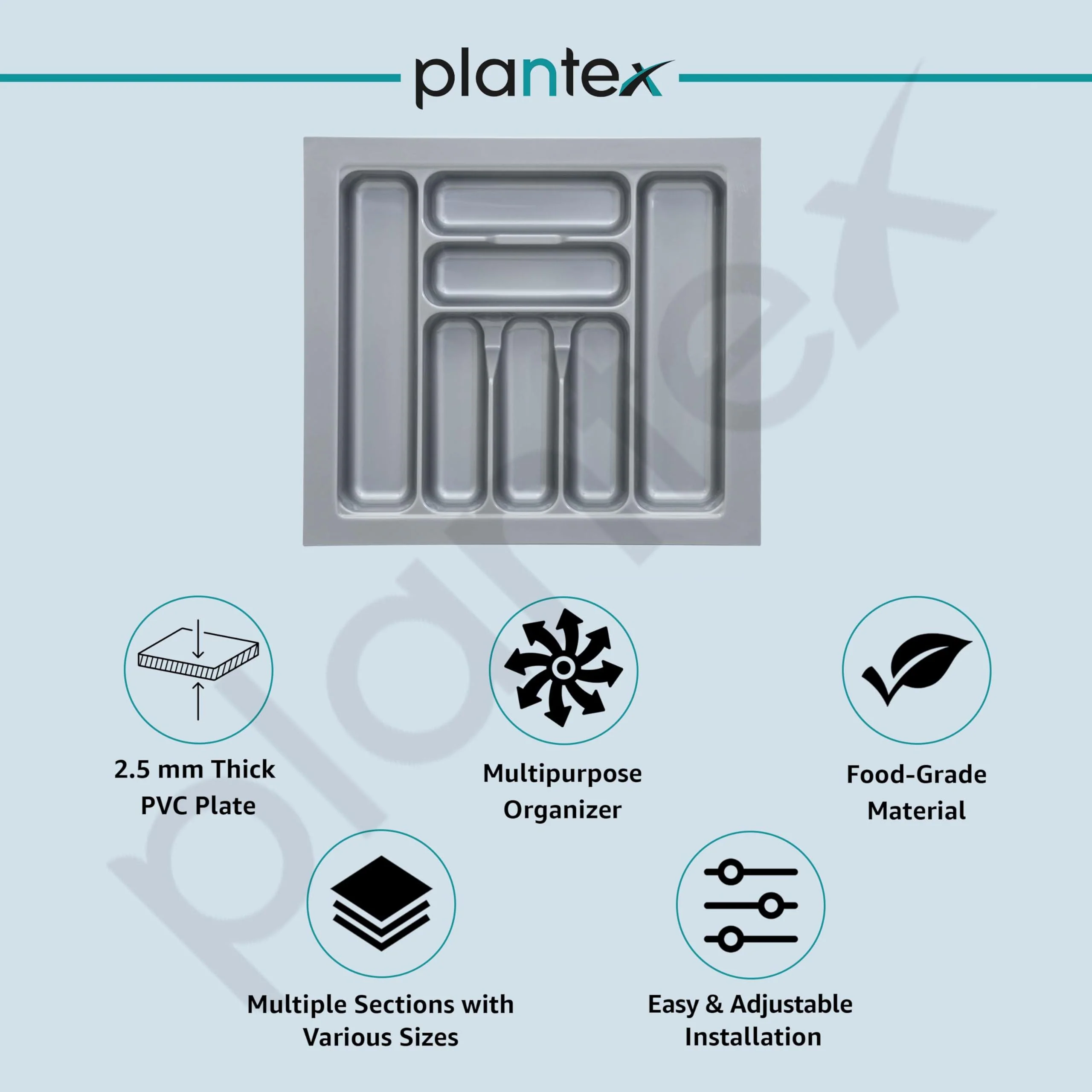 Plantex Cutlery Tray for Kitchen Drawer/Cutlery Cosmetic Stationary Organizer/Cabinet Cutlery Tray Organizer for Modular Kitchen - (Grey-21 X 18.5 INCH) - Image 4