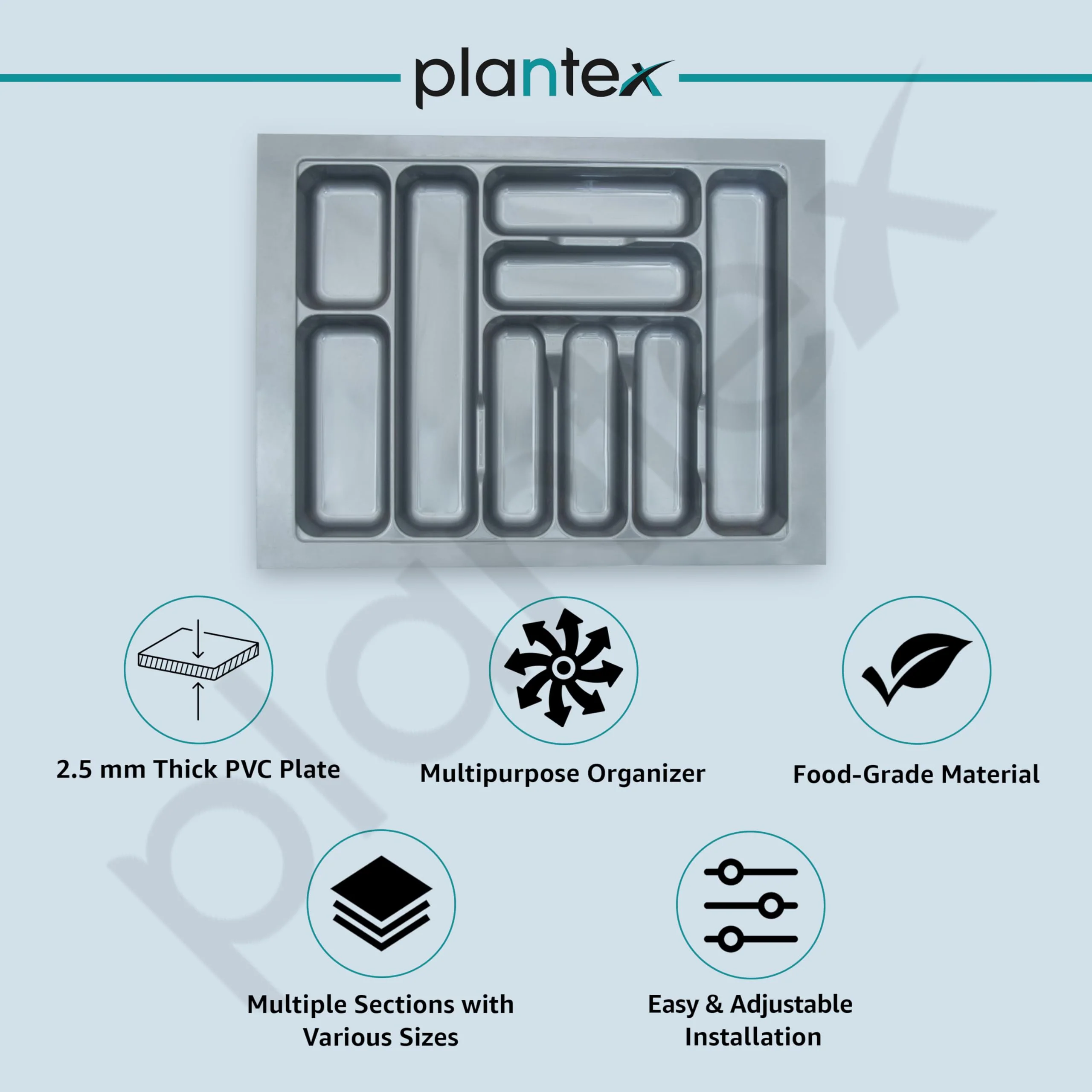 Plantex Cutlery tray for Kitchen Drawer/Cutlery Cosmetic Stationary Organizer/Cabinet Cutlery Tray Organizer for Modular Kitchen - (Grey-25 X 18.5 INCH) - Image 4