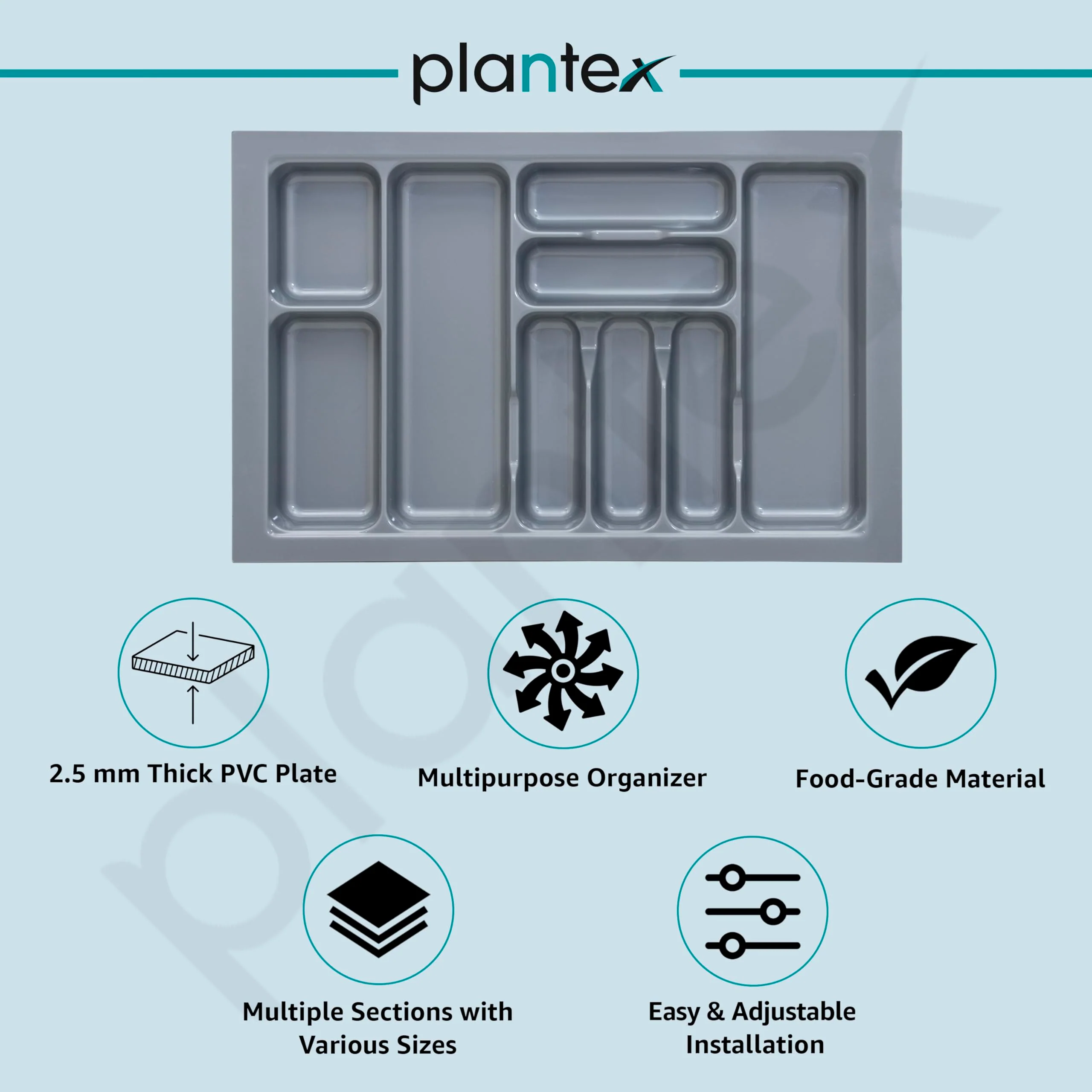 Plantex Cutlery tray for Kitchen Drawer/Cutlery Cosmetic Stationary Organizer/Cabinet Cutlery Tray Organizer for Modular Kitchen - (Grey-28.5x18.5 INCH) - Image 4