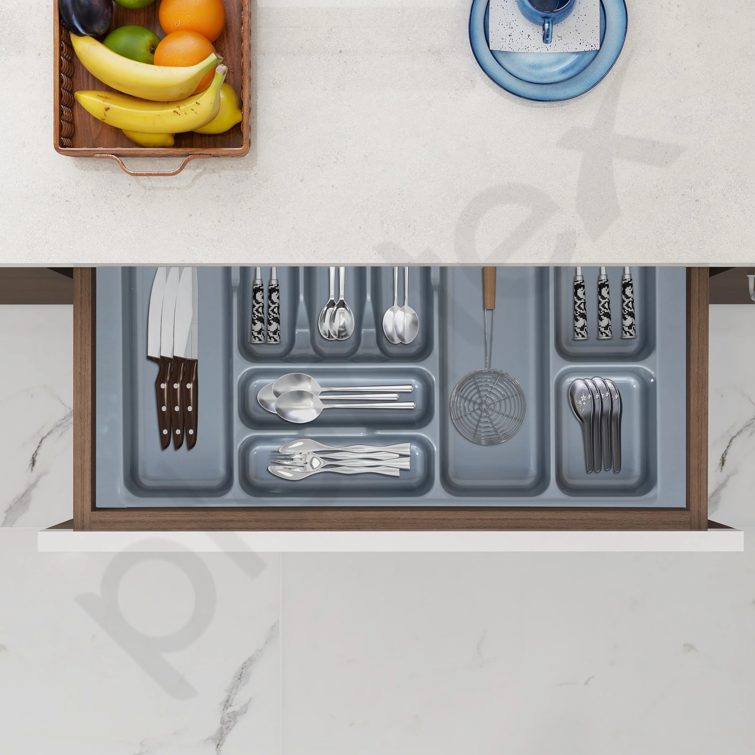 Plantex Cutlery tray for Kitchen Drawer/Cutlery Cosmetic Stationary Organizer/Cabinet Cutlery Tray Organizer for Modular Kitchen - (Grey-28.5x18.5 INCH) - Image 6