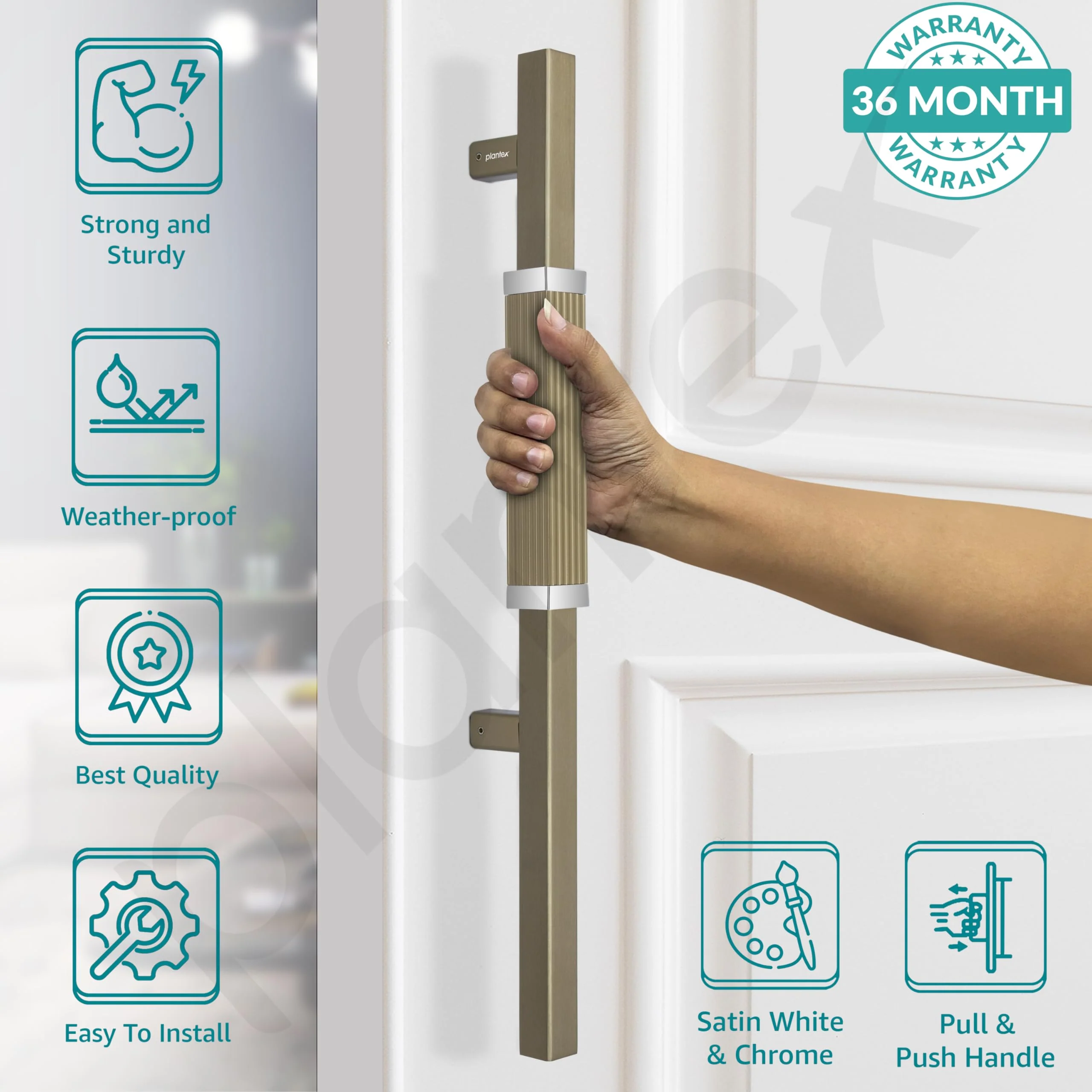 Plantex Door Handle/20.5 Inch Main Door Handle/Pull-Push Door Handle/Door Accessories - Pack of 1 (Satin White & Chrome) - Image 2