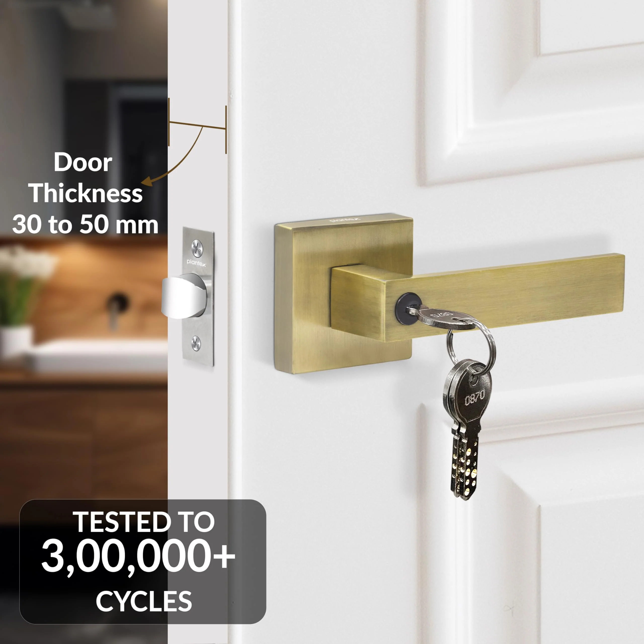 Plantex Door Lock/Heavy Duty Main Door Lock with 3 Key/Mortise Locks for Home/Office/Hotel - (9807-Brass Antique) - Image 2