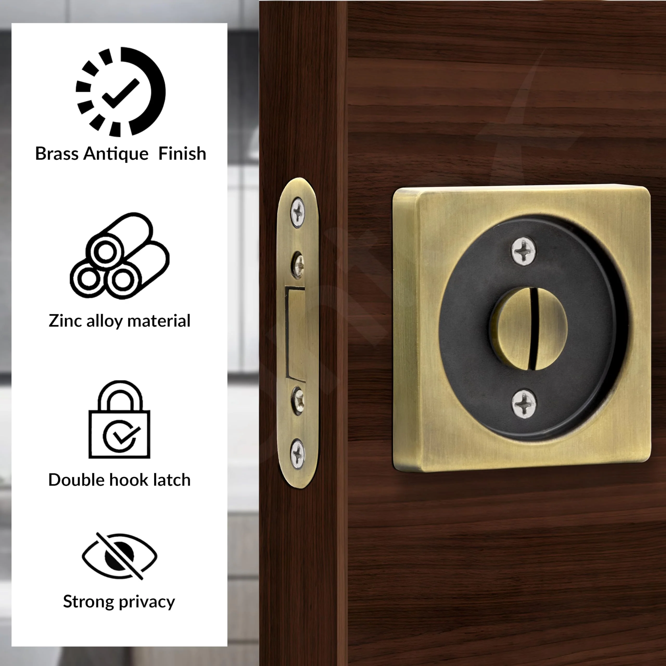 Plantex Door Lock Latch/Baby Latch for Bathroom/Door Latch Lock/Door Chitkani Home/Bedroom - (DTM-620, Brass Antique and Black) - Image 4