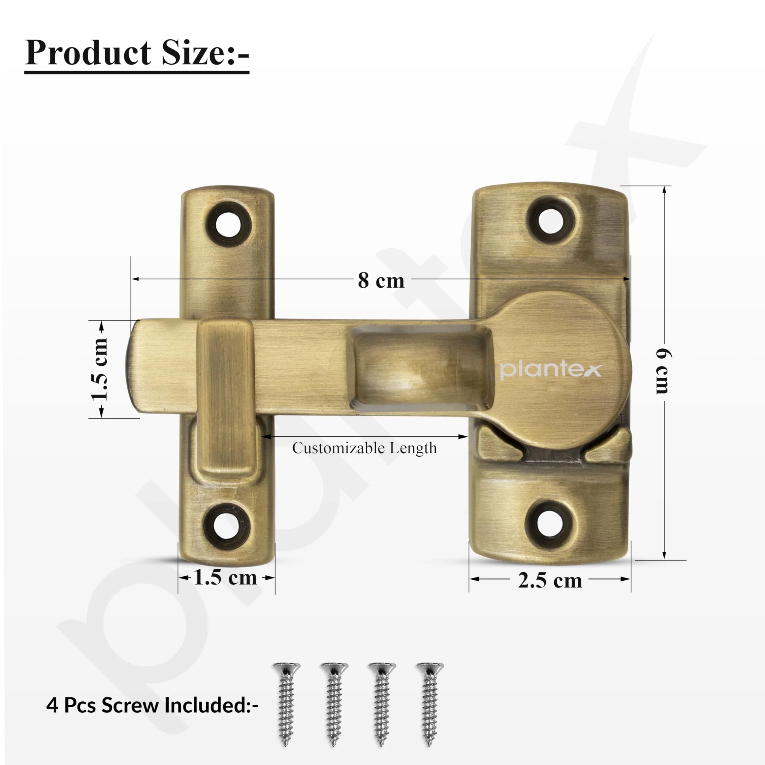 Plantex Door Lock Latch/Door Latch for Bathroom/Bedroom/Balcony/Wardrobe/Door Safety Lock/Flip Latch Lock for Door/Chitkani/Baby Latch for Bathroom/Door Stopper - (BrassAntique) - Image 3