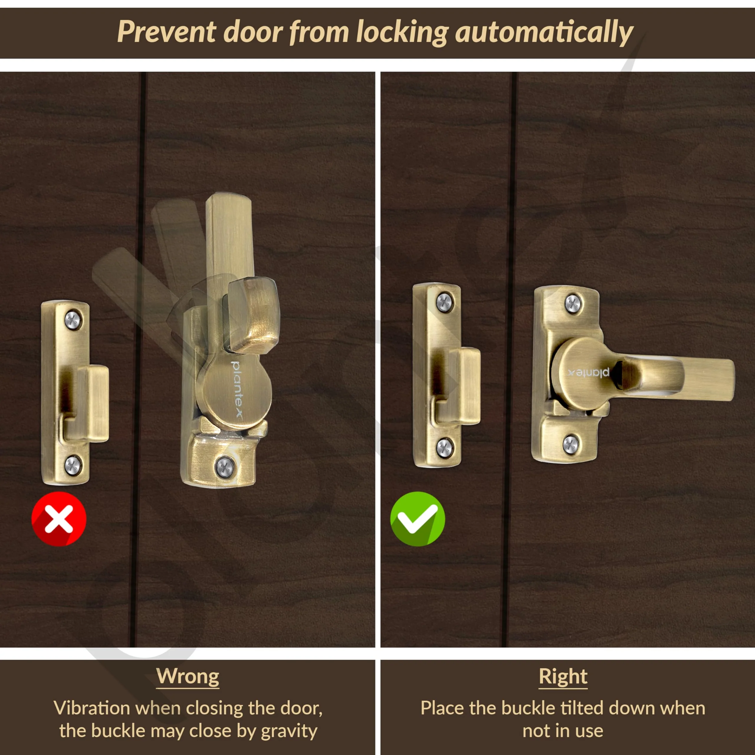 Plantex Door Lock Latch/Door Latch for Bathroom/Bedroom/Balcony/Wardrobe/Door Safety Lock/Flip Latch Lock for Door/Chitkani/Baby Latch for Bathroom/Door Stopper - (BrassAntique) - Image 5