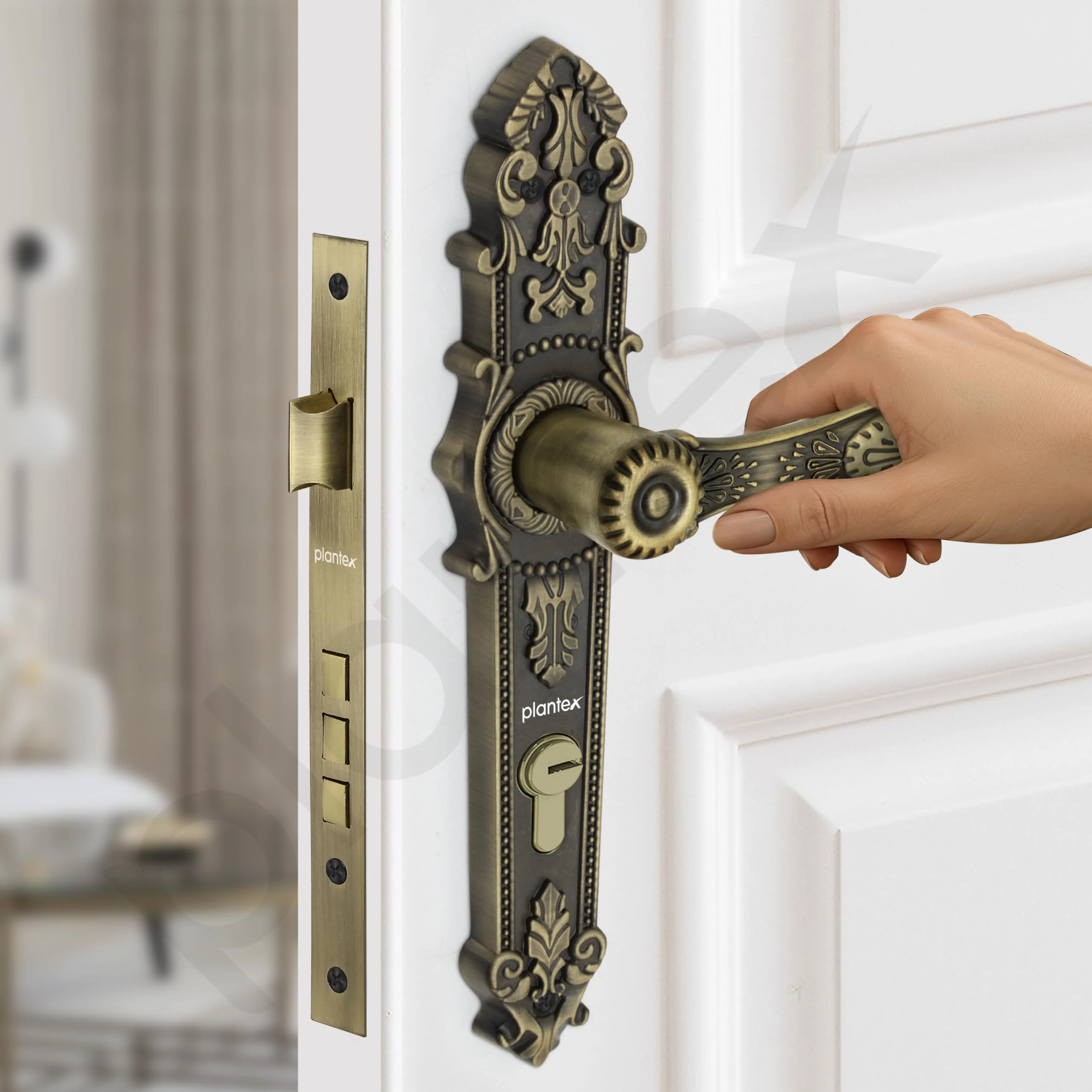Plantex Door Lock Set -Main Door Lock Handle Set/6-Lever Lock Mechanism with 3 Years of Warranty/Mortise Lock with 3 Keys, Brass Lock Body & Cylinder(658-Brass Antique) - Image 7